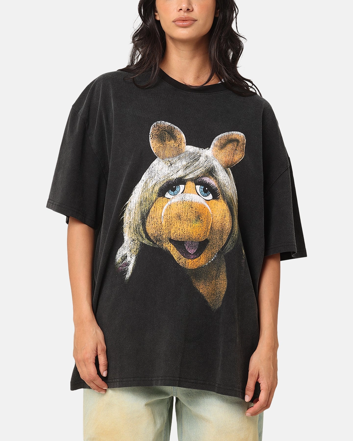 American Thrift Disney The Muppets Miss Piggy Heavy T-Shirt Vintage Black Cozy Feeling