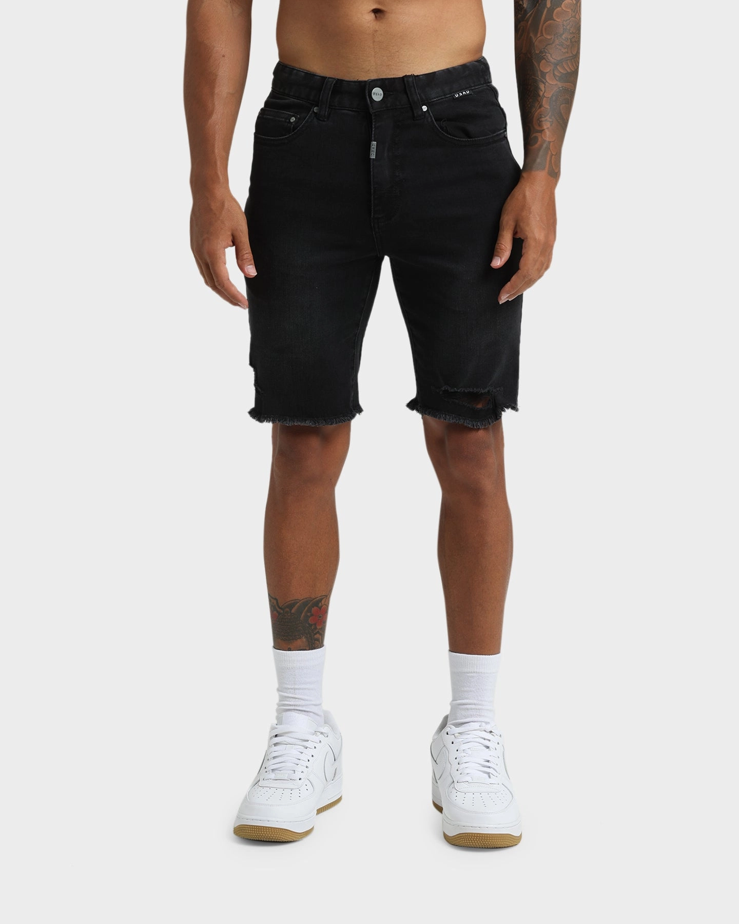 Dead Studios Riot Denim Shorts Washed Black striped shorts On Trend