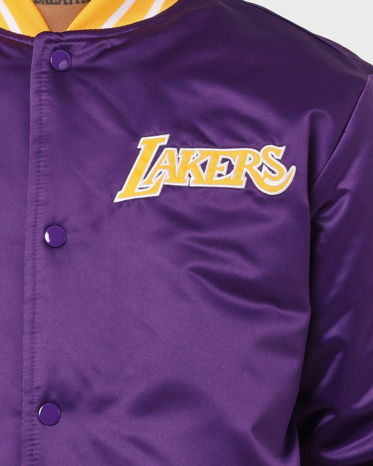 Observe Mitchell & Ness Los Angeles Lakers Heavyweight Satin Jacket Purple