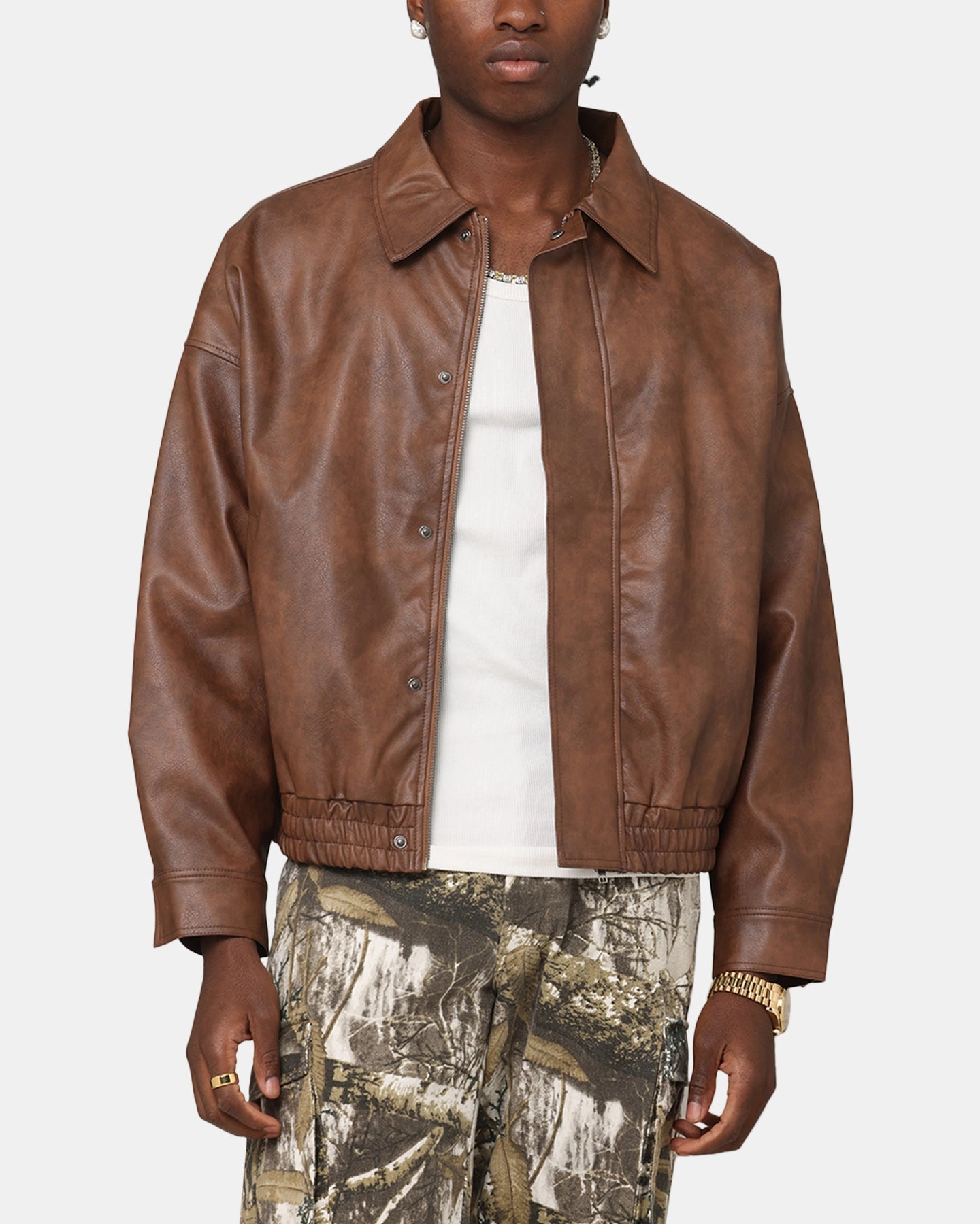 Mask XXIII Vegan Leather Flight Jacket Brown