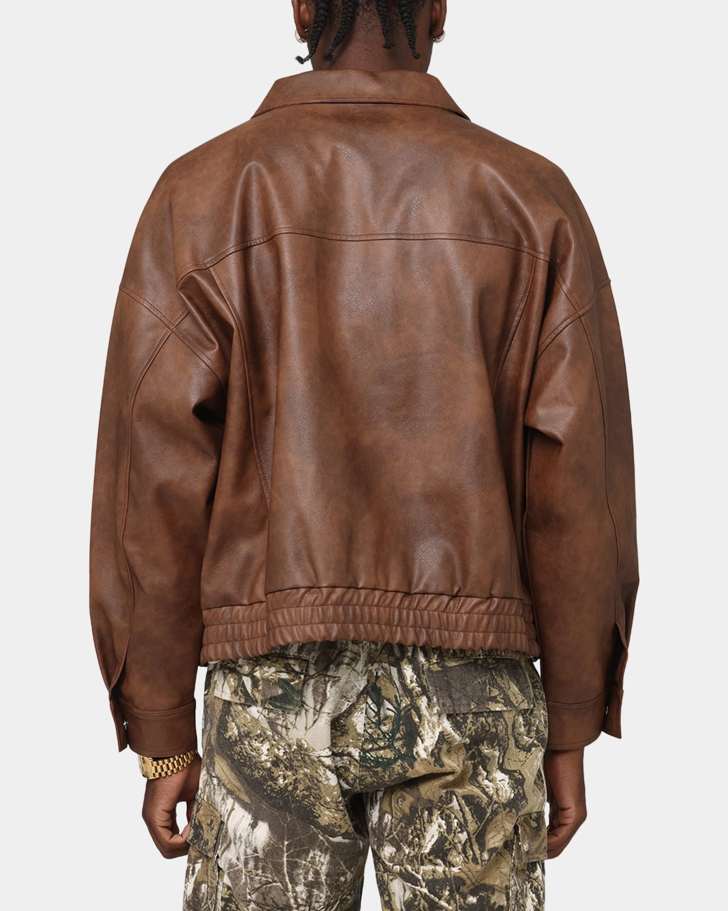 sunny XXIII Vegan Leather Flight Jacket Brown