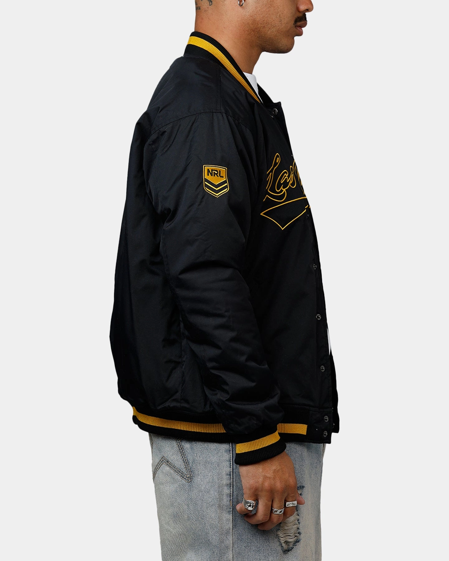 Account Graphic Design Bleacher Athletic NRL 2025 Las Vegas Round Bomber Jacket Black/Gold