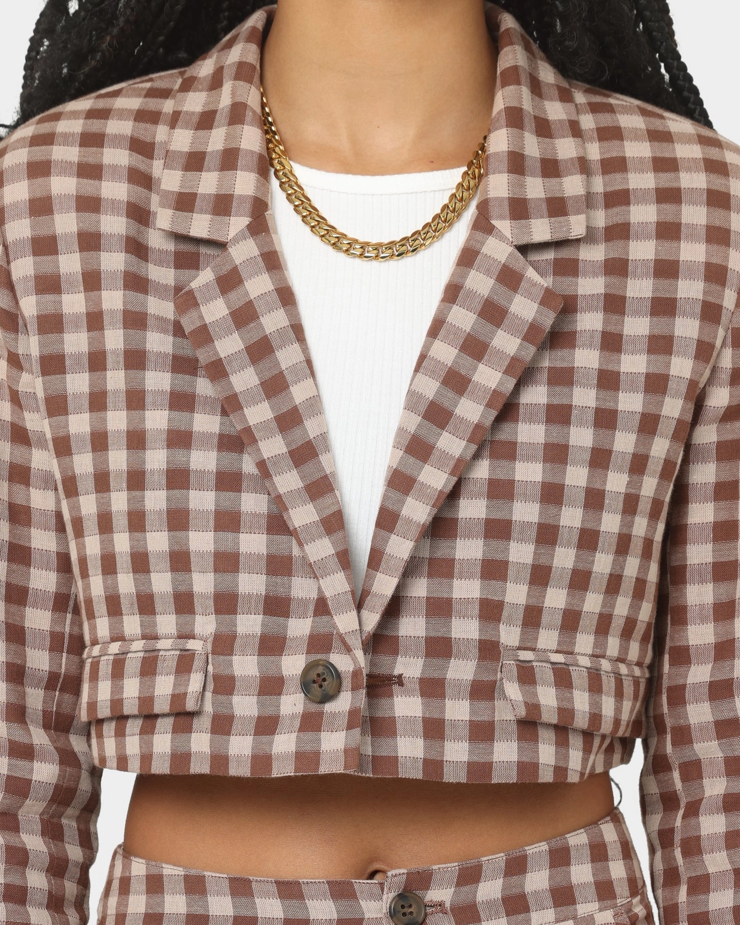 color fast EN ES Women's Harvard Cropped Blazer Gingham Aurora