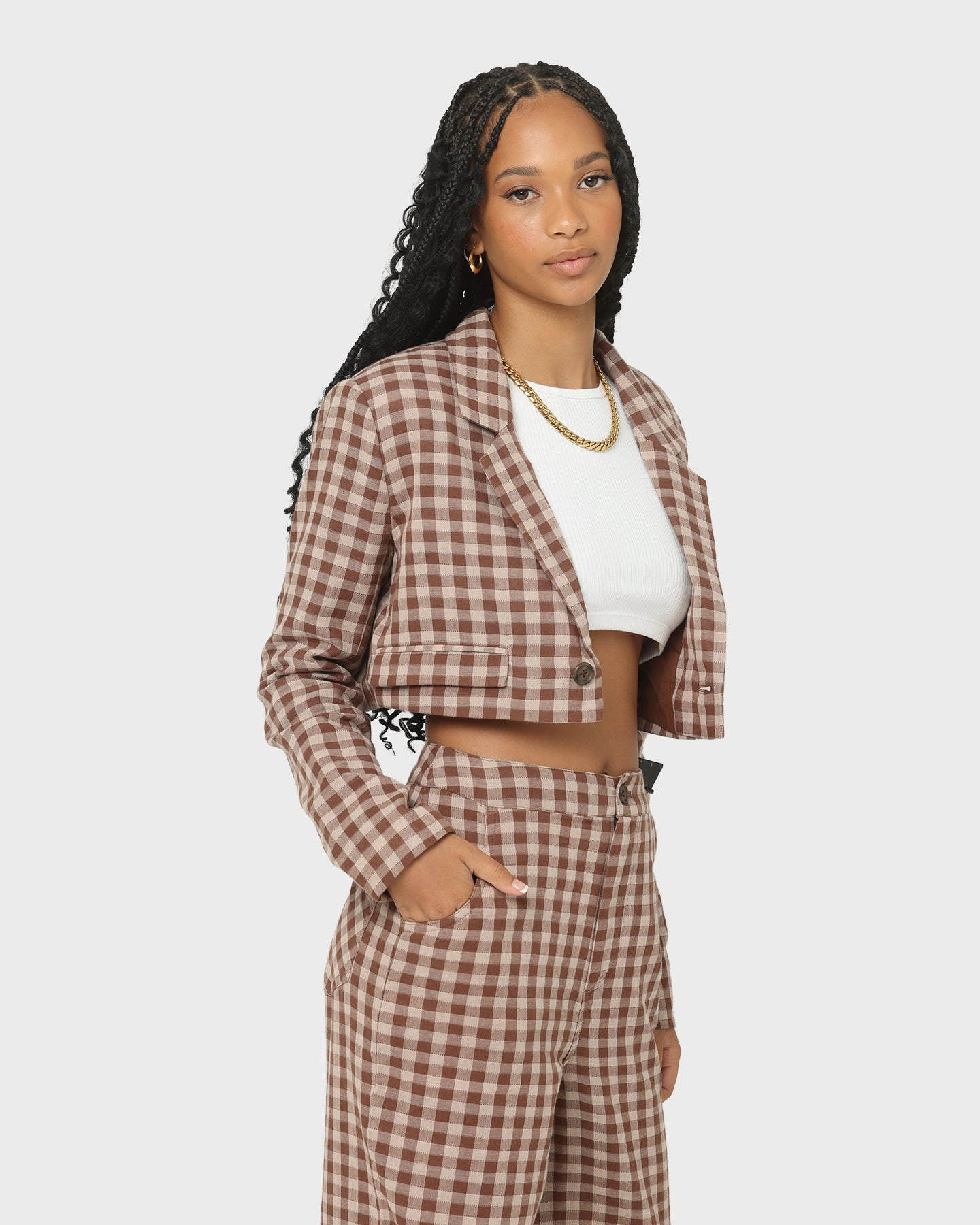 EN ES Women's Harvard Cropped Blazer Gingham Aurora High Quality gardeners