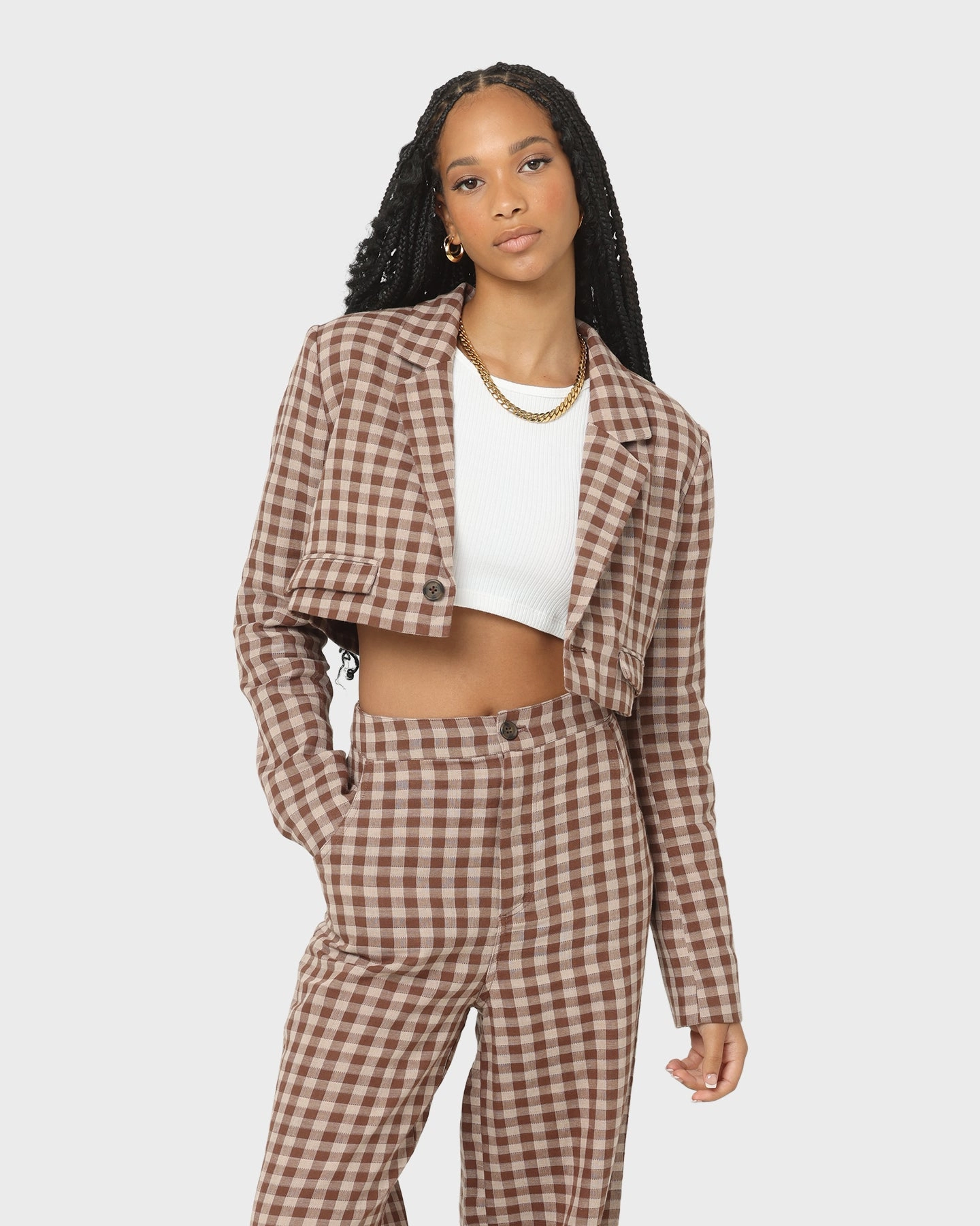 Wind Resistant EN ES Women's Harvard Cropped Blazer Gingham Aurora