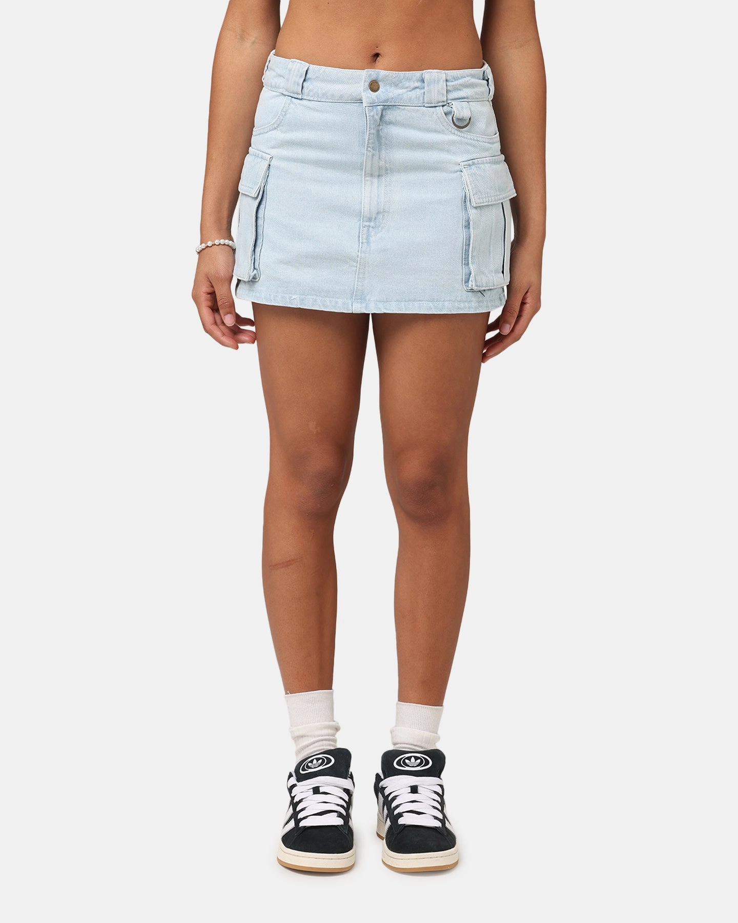 Dickies Women's 874 Light Denim Cargo Mini Skirt Sky Blue Outfit Flow