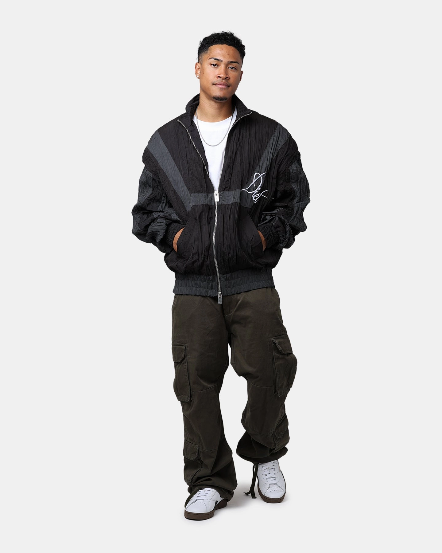 Diet Starts Monday Crinkled Nylon Track Jacket Black/Grey challenge