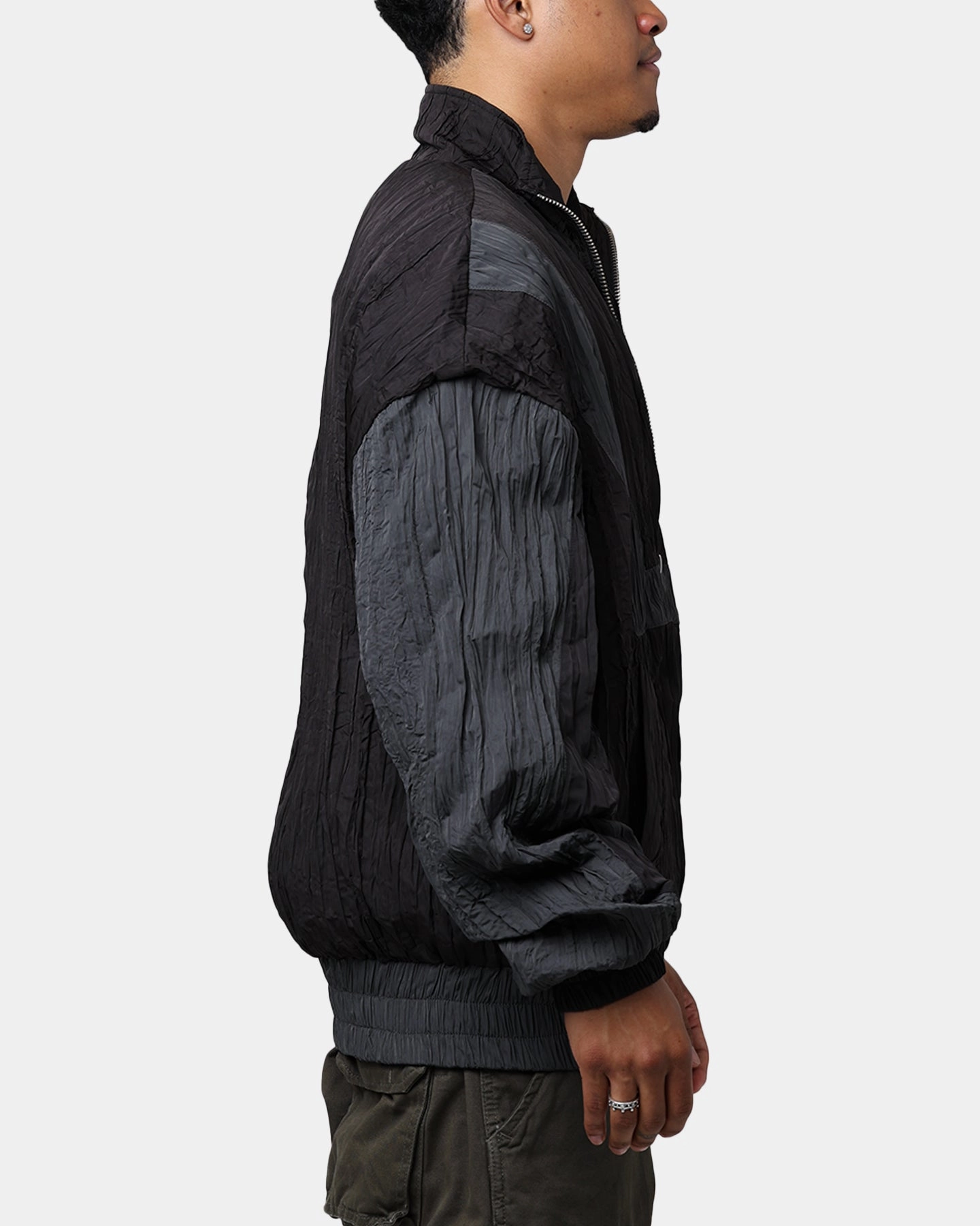 Diet Starts Monday Crinkled Nylon Track Jacket Black/Grey shearling