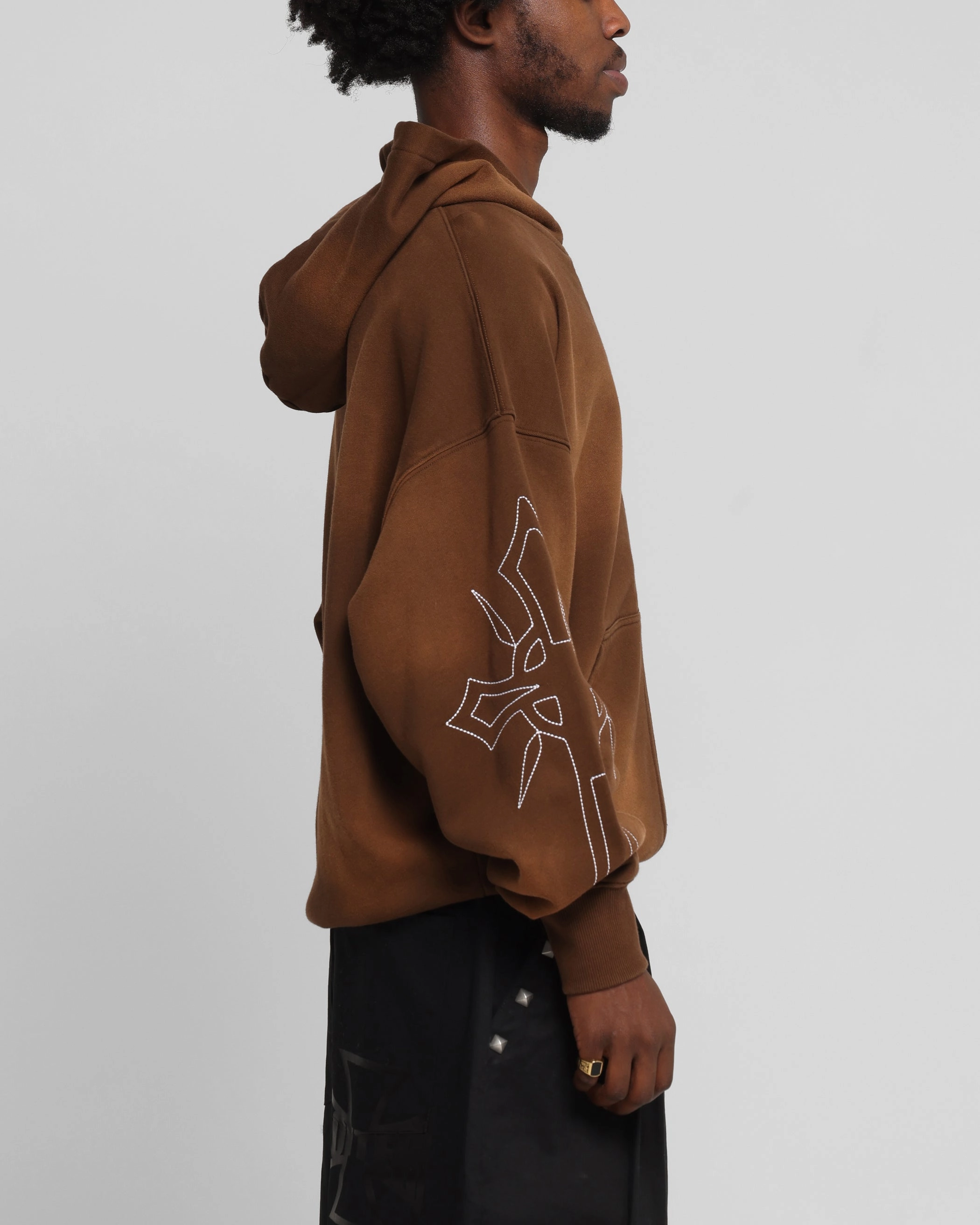 Loiter Atmosphere Zip Hoodie Vintage Brown Stretch Fabric