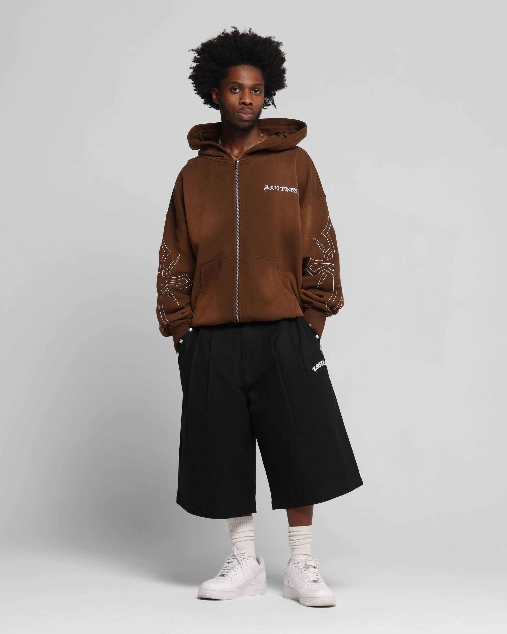 Loiter Atmosphere Zip Hoodie Vintage Brown Checkered futuristic