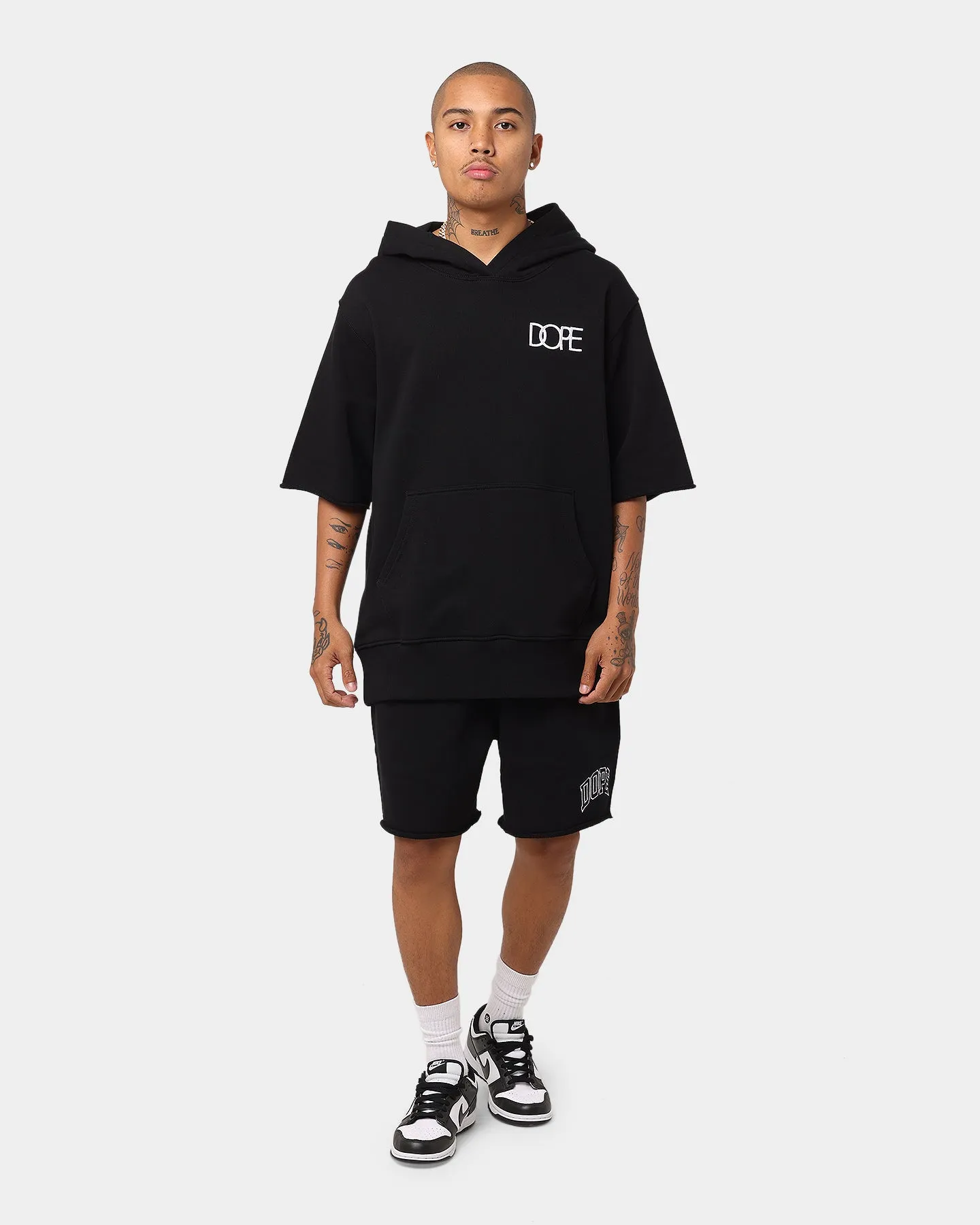 Save Powder Dope Raw Cut Off Hoodie Black/White