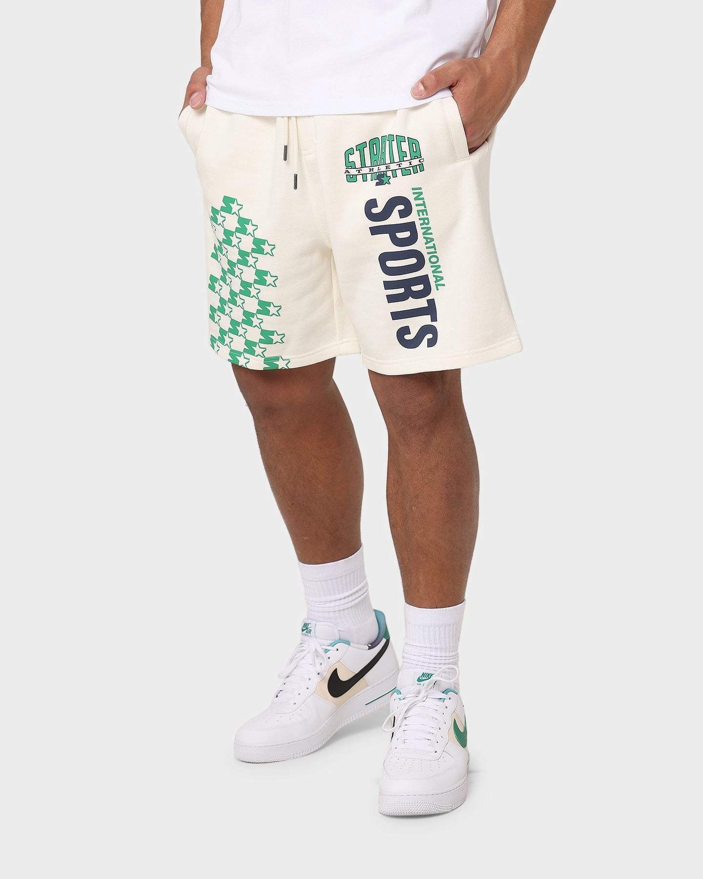 warm weather Extended Inseam Options Starter International Sport Track Shorts Off White