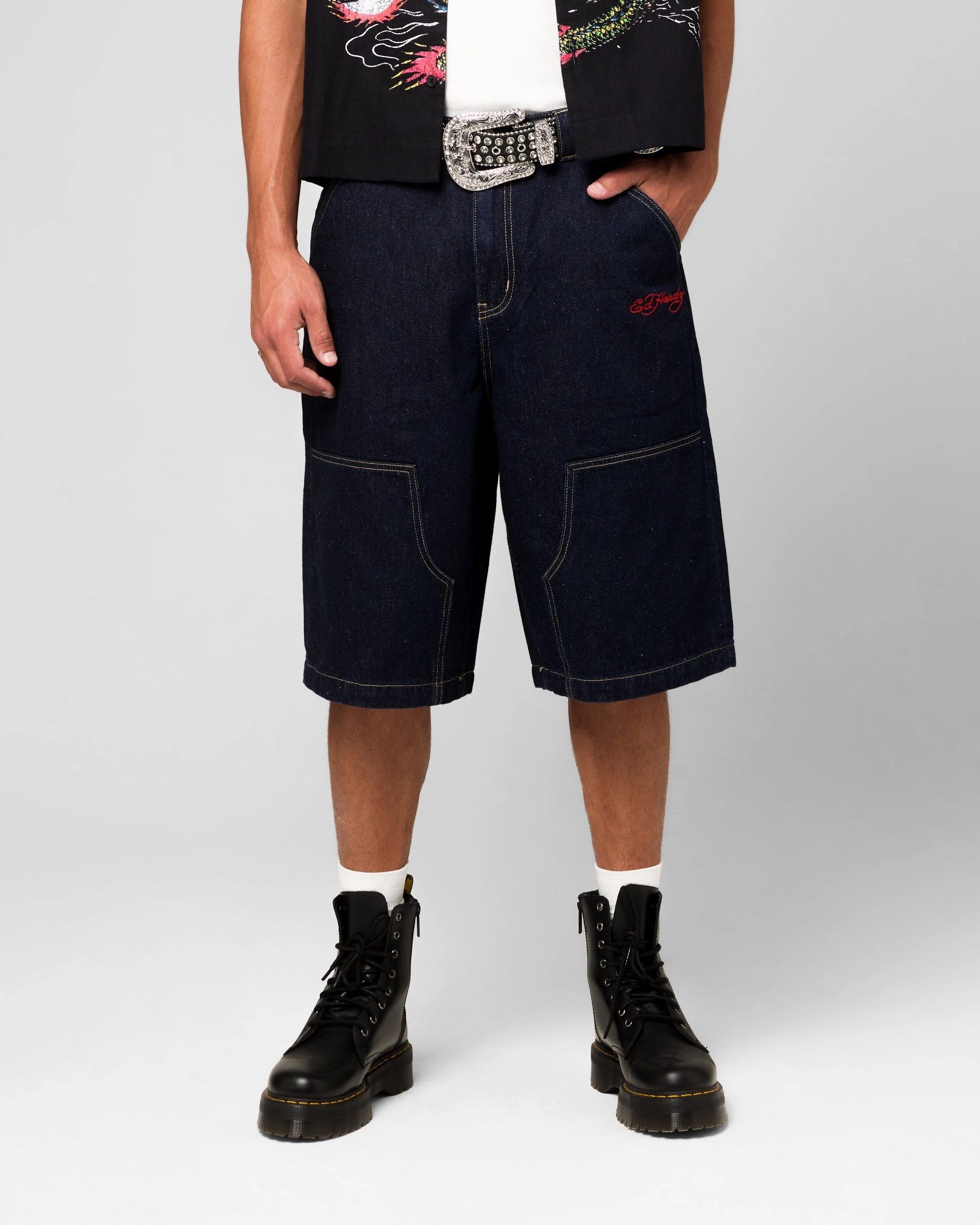 Ed Hardy Dragon Jorts Indigo WrinkleFreeFabric handmade touch