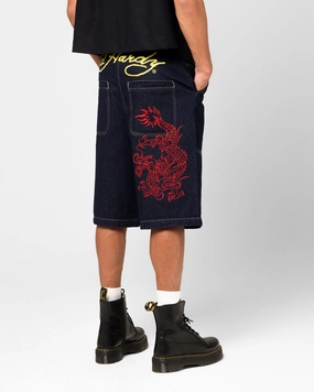 tie-dye look Double Layered Hem Ed Hardy Dragon Jorts Indigo
