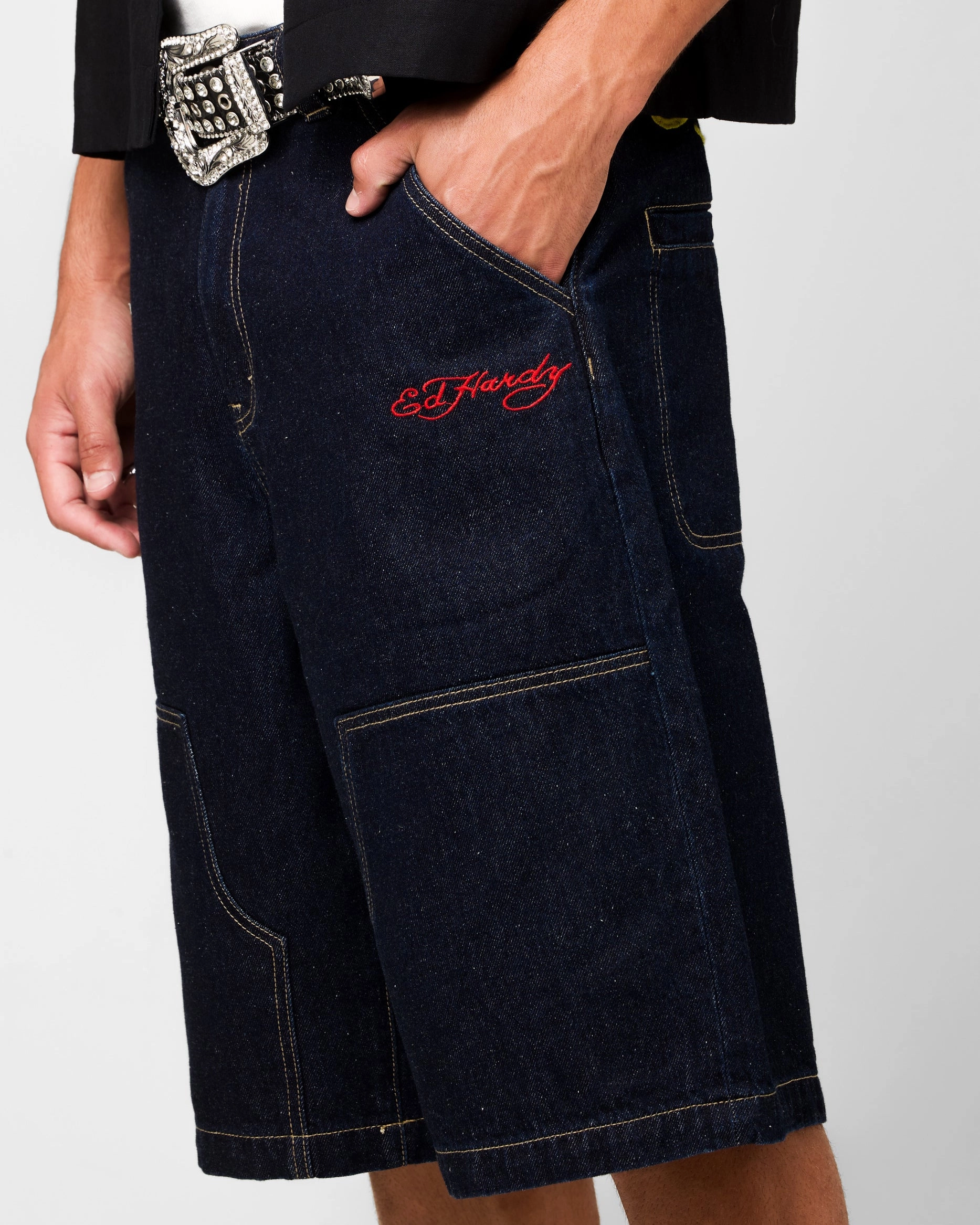 LightweightFabric Ed Hardy Dragon Jorts Indigo