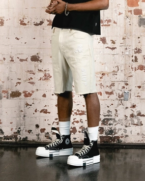 Saint Morta Skull And Bones Denim Shorts Off White Contoured Articulation