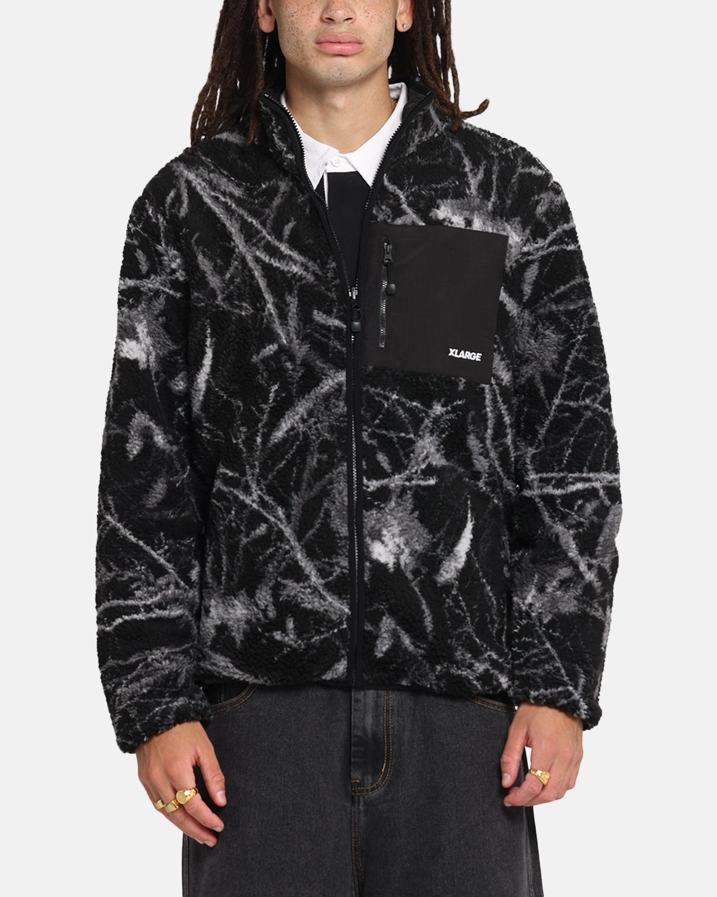 Breathable mesh X-Large Camo Reversible Sherpa Jacket Black