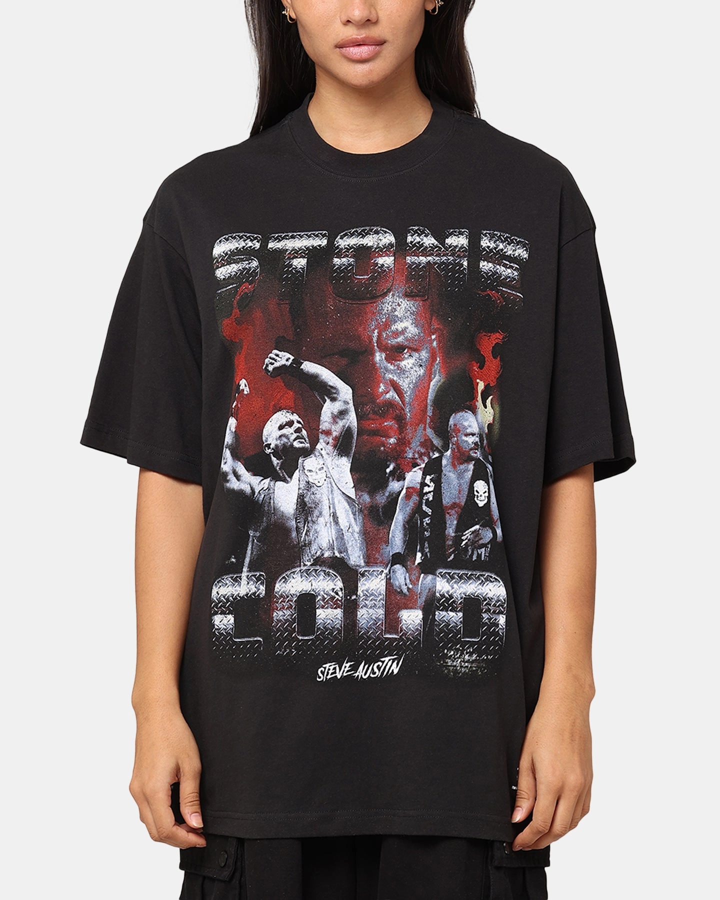 Durable Knit Structure Mitchell & Ness X WWE Stone Cold Steve Austin Stone Cold T-Shirt Overdyed Black
