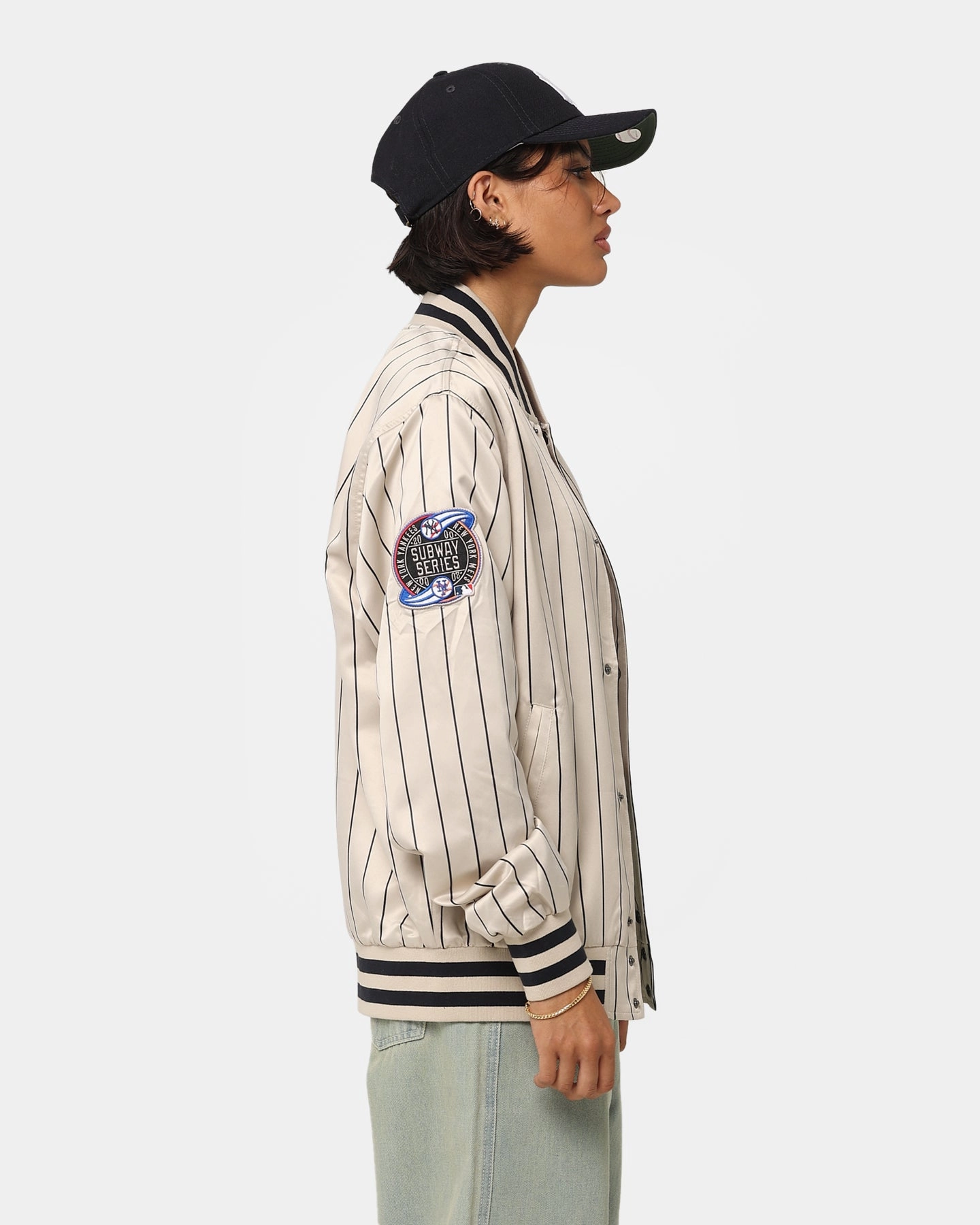 New Era New York Yankees Varsity Jacket Light Beige LightweightFabric