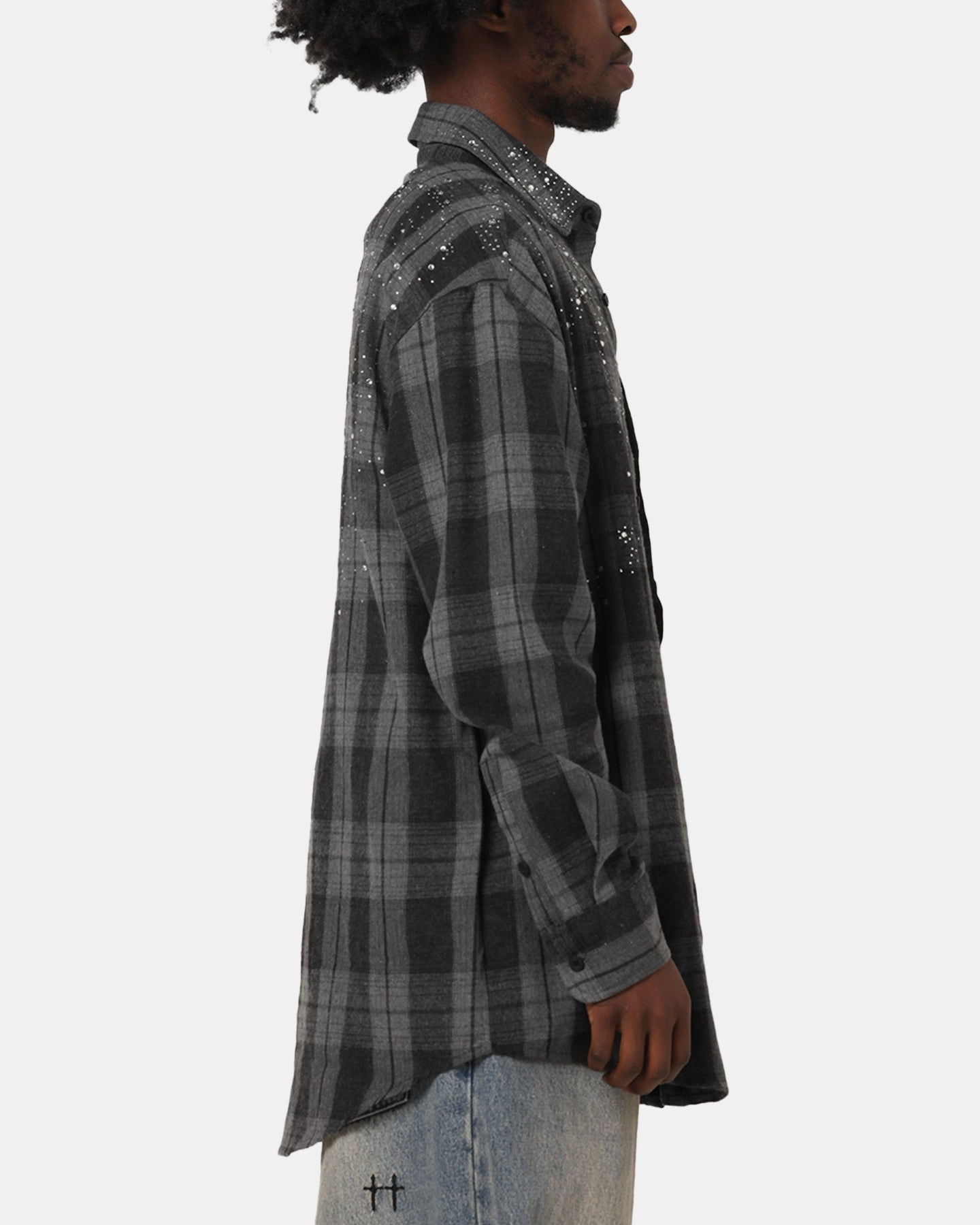 Anti Pill Technology Petite Fit Saint Morta Spray Long Sleeve Flannel Shirt Grey