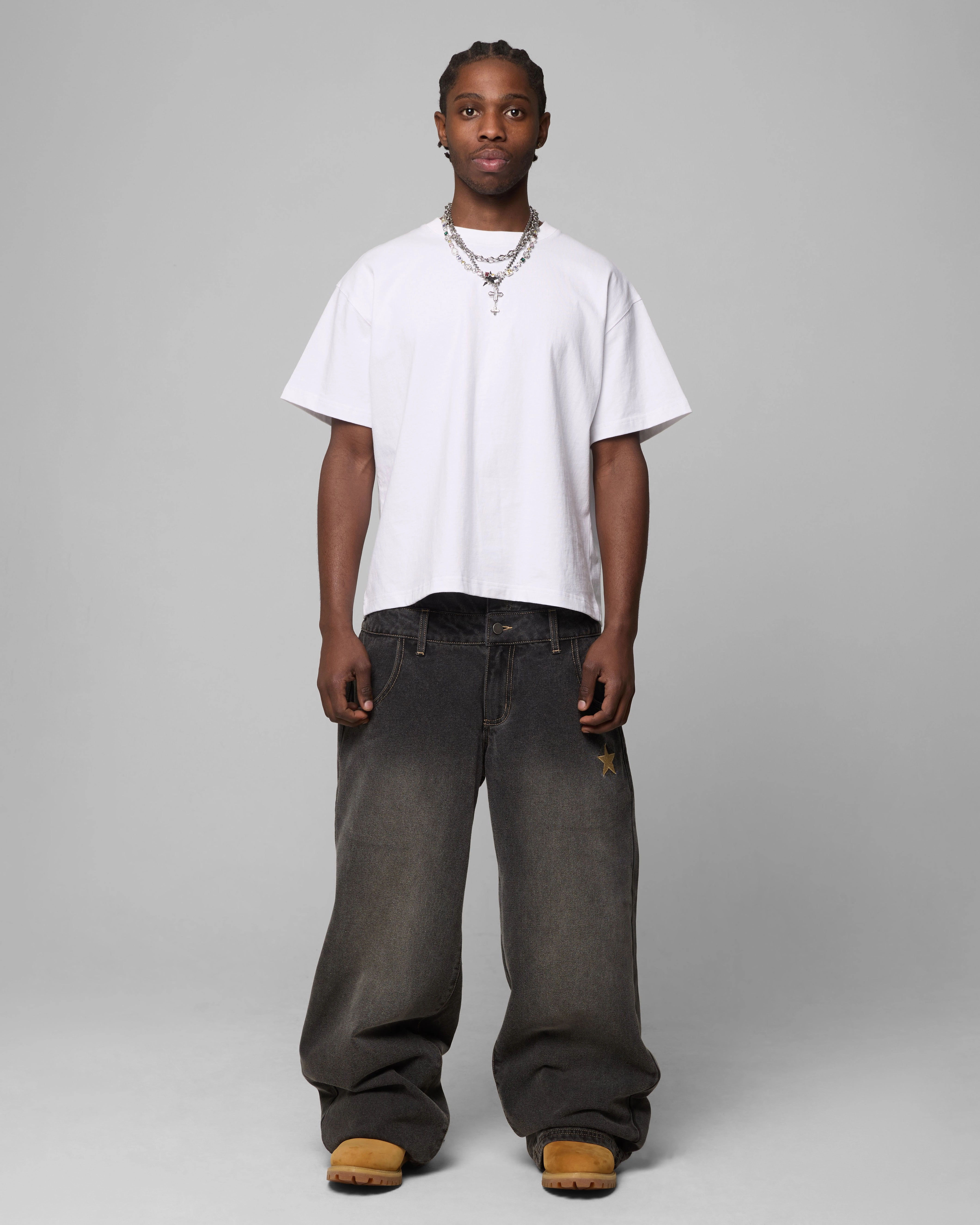 Loiter Star Layered Jeans Vintage Black Wrinkle Free Fabric