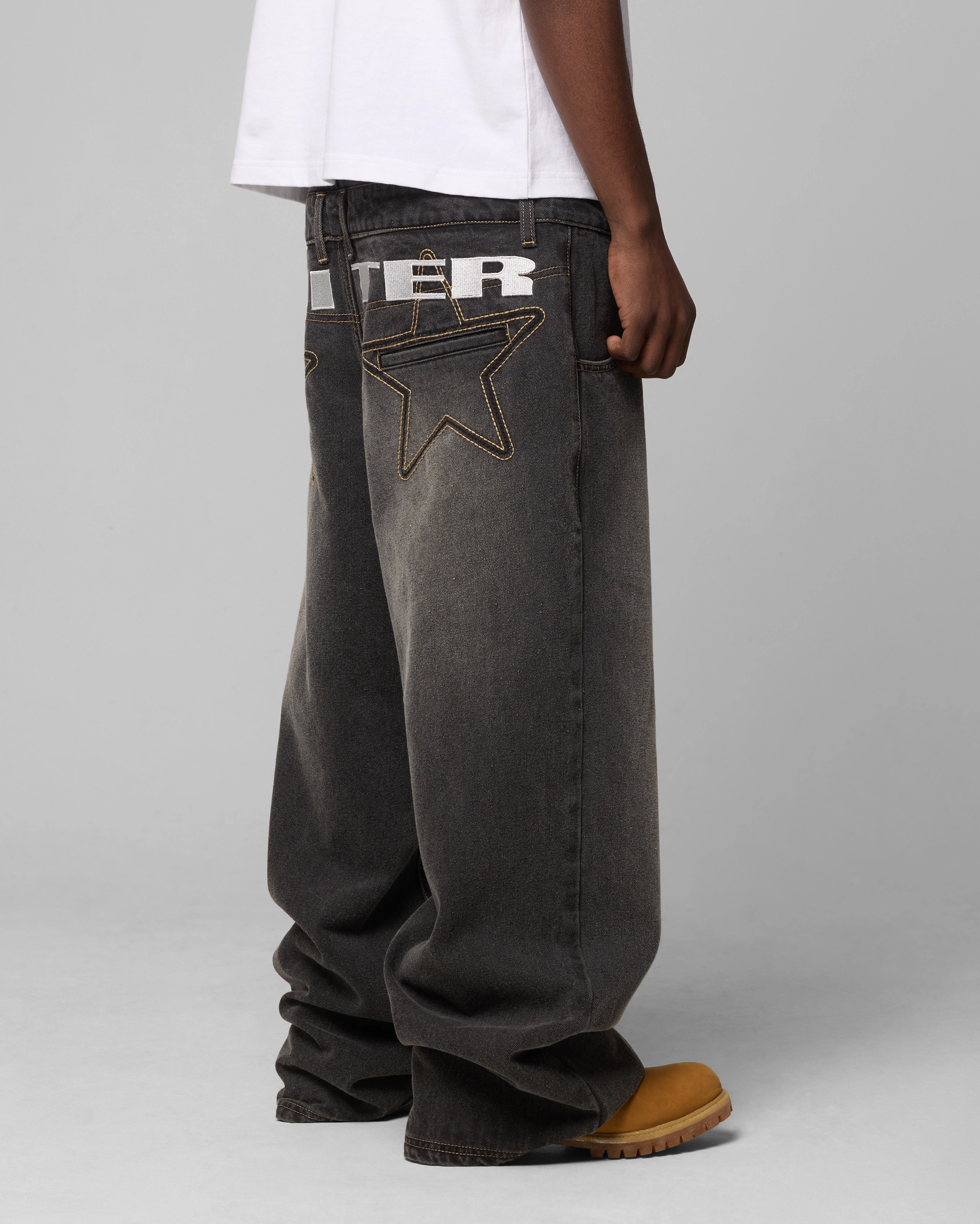 Versatile Wearable Loiter Star Layered Jeans Vintage Black