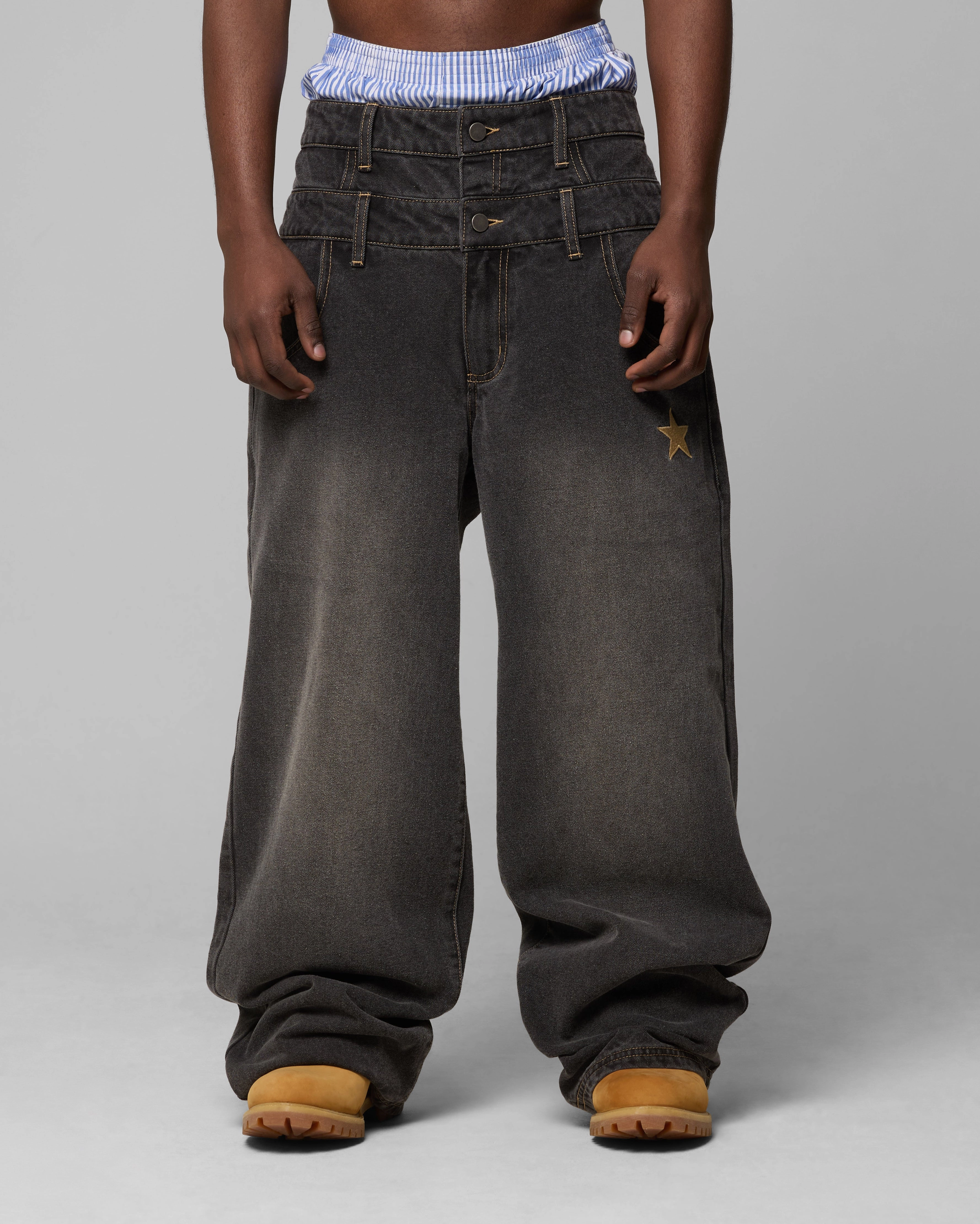 Loiter Star Layered Jeans Vintage Black Slim Design AllDayCompression