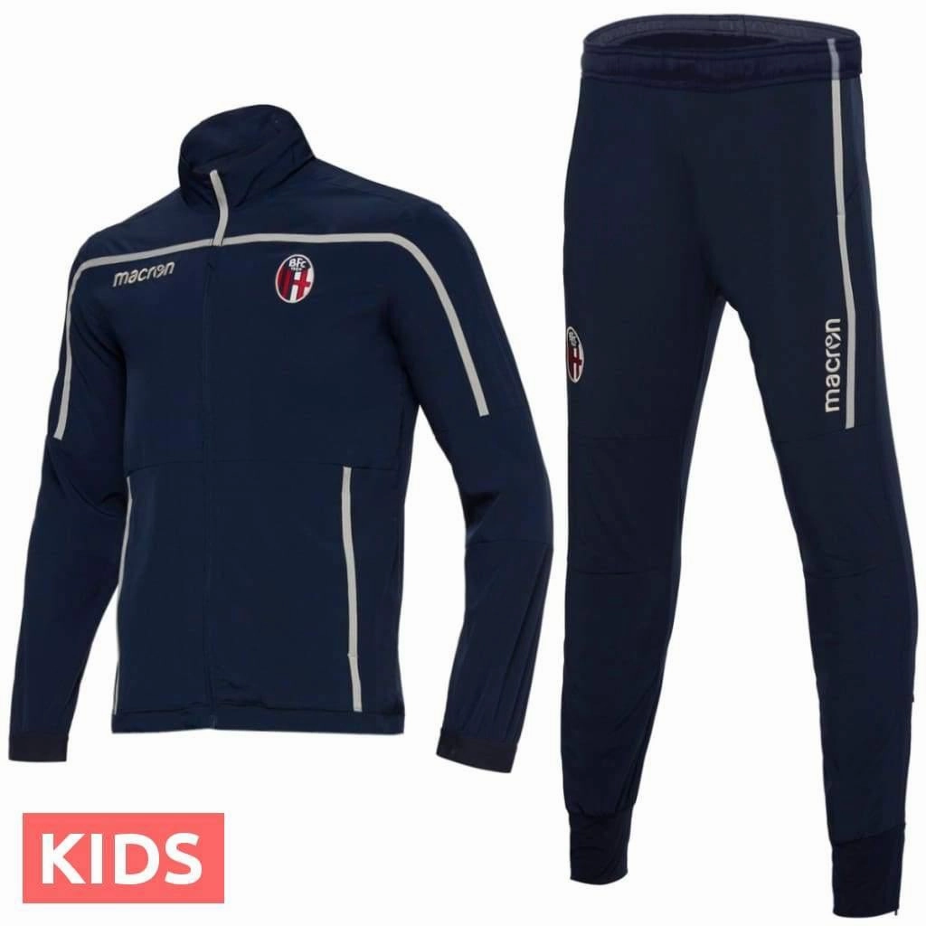 HighVisibilityTrims Vegan materials Kids - Bologna FC navy presentation soccer tracksuit 2018/19 - Macron