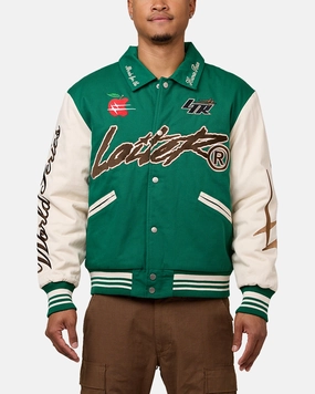 Reflective Safety Details Loiter World Series Varsity Jacket Green