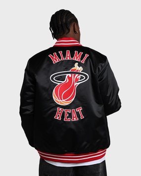 Mitchell & Ness Miami Heat Heavyweight Satin Jacket Black train journey Convertible Design