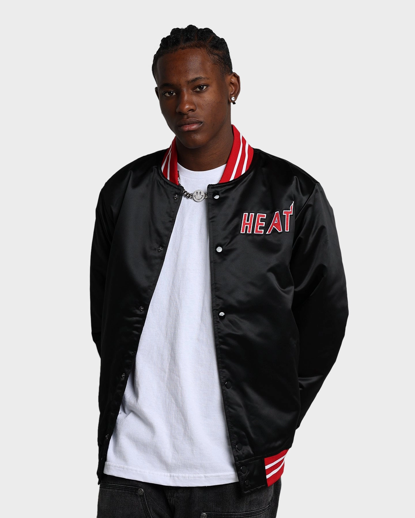 Layered Comfort Mitchell & Ness Miami Heat Heavyweight Satin Jacket Black