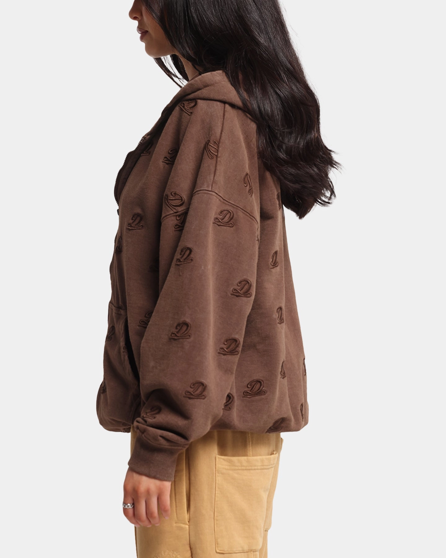 Quick Dry Fabric Dreamville Logo All Over Zip Hoodie Brown