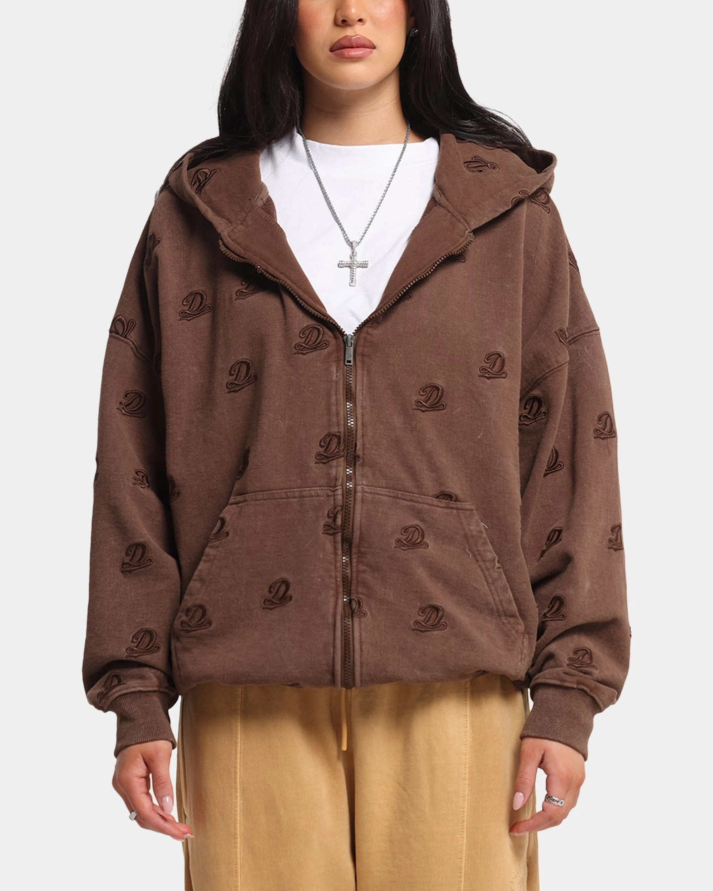 City Edge Freelancer Uniform Dreamville Logo All Over Zip Hoodie Brown