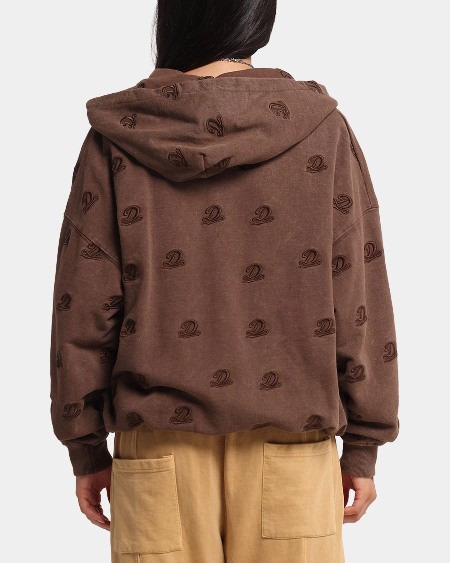 Dreamville Logo All Over Zip Hoodie Brown Flatlock Seam Finish Midweight Material