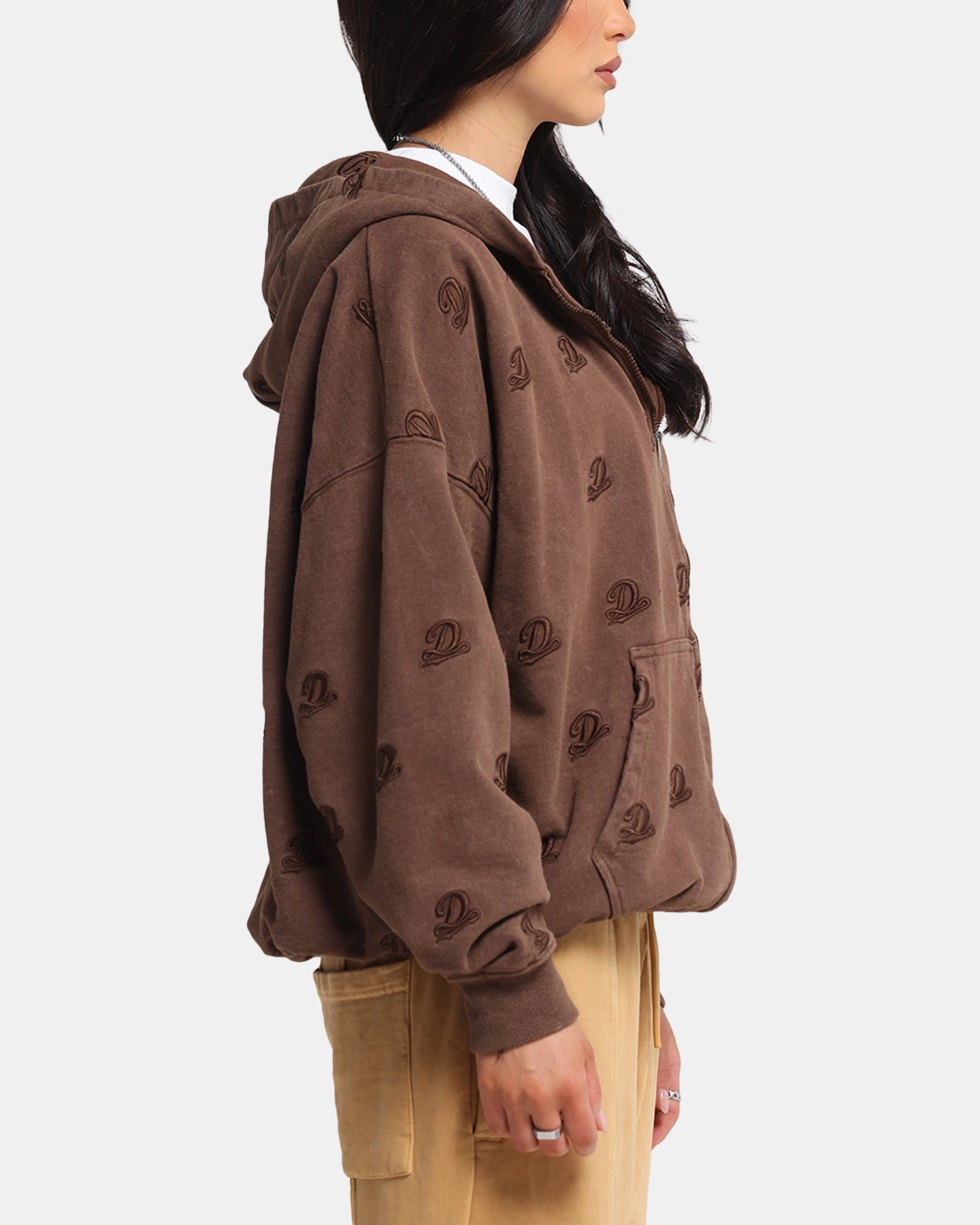 Dreamville Logo All Over Zip Hoodie Brown Anti Pill Technology