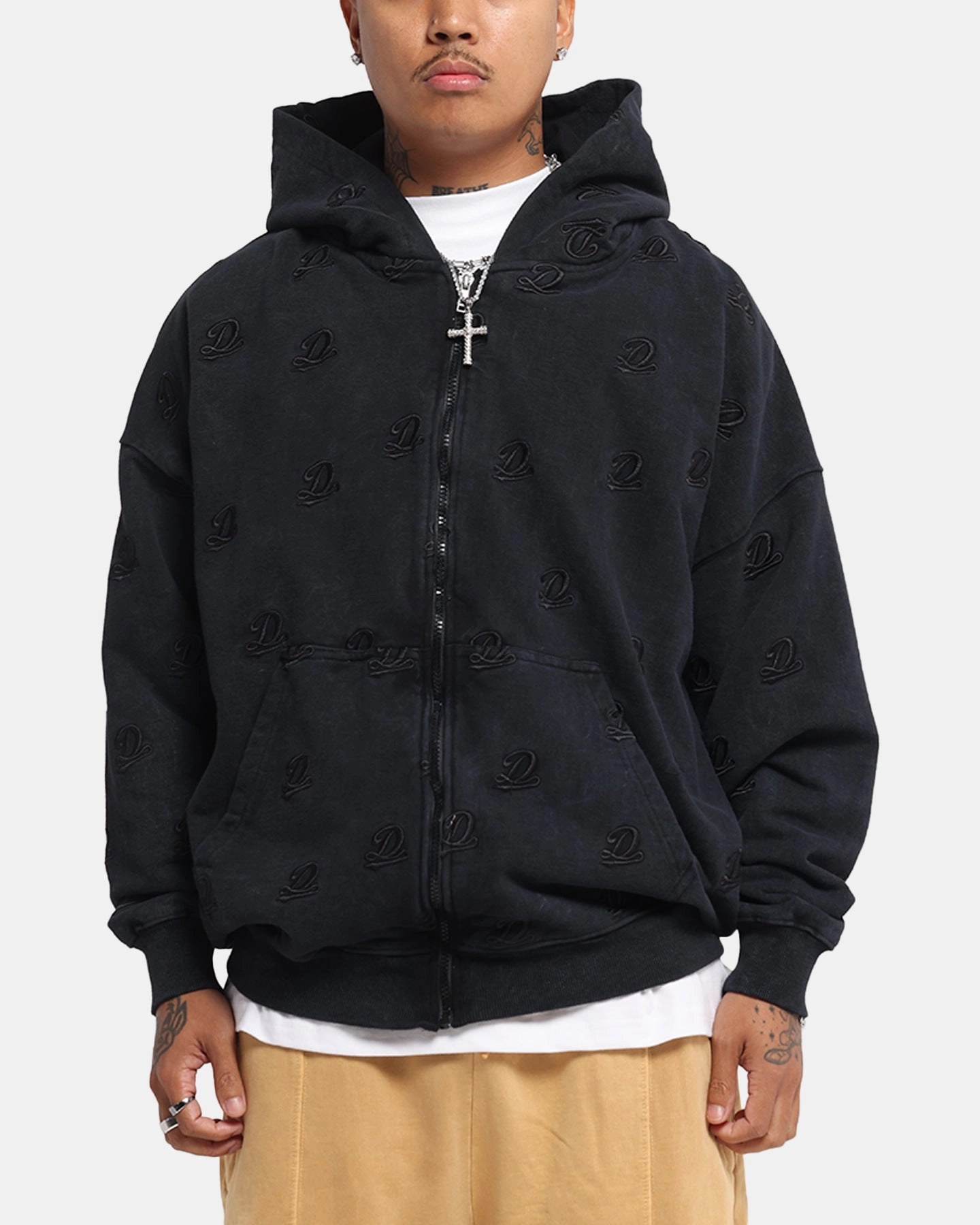 Dreamville Logo All Over Zip Hoodie Dark Grey teachers