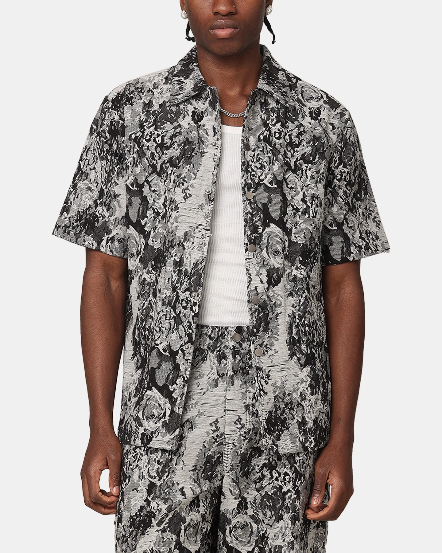 Workwear Style XXIII Denim Jacquard Button Up Shirt Black Denim