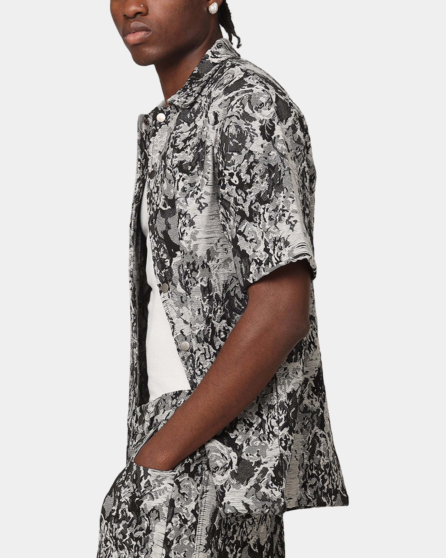 Daytime Look XXIII Denim Jacquard Button Up Shirt Black Denim