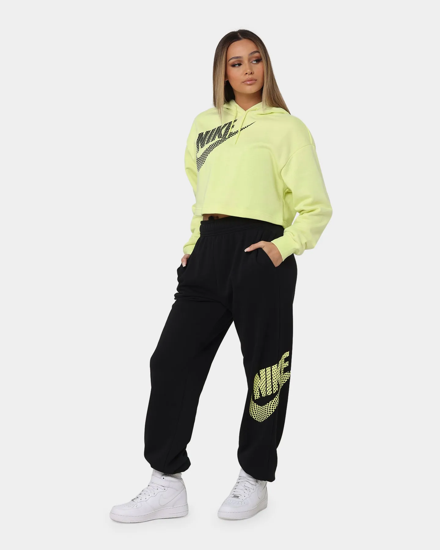 Nike Women's Nike Sportswear Cropped Fleece Dance Hoodie Luminous Green Windproof Jacket