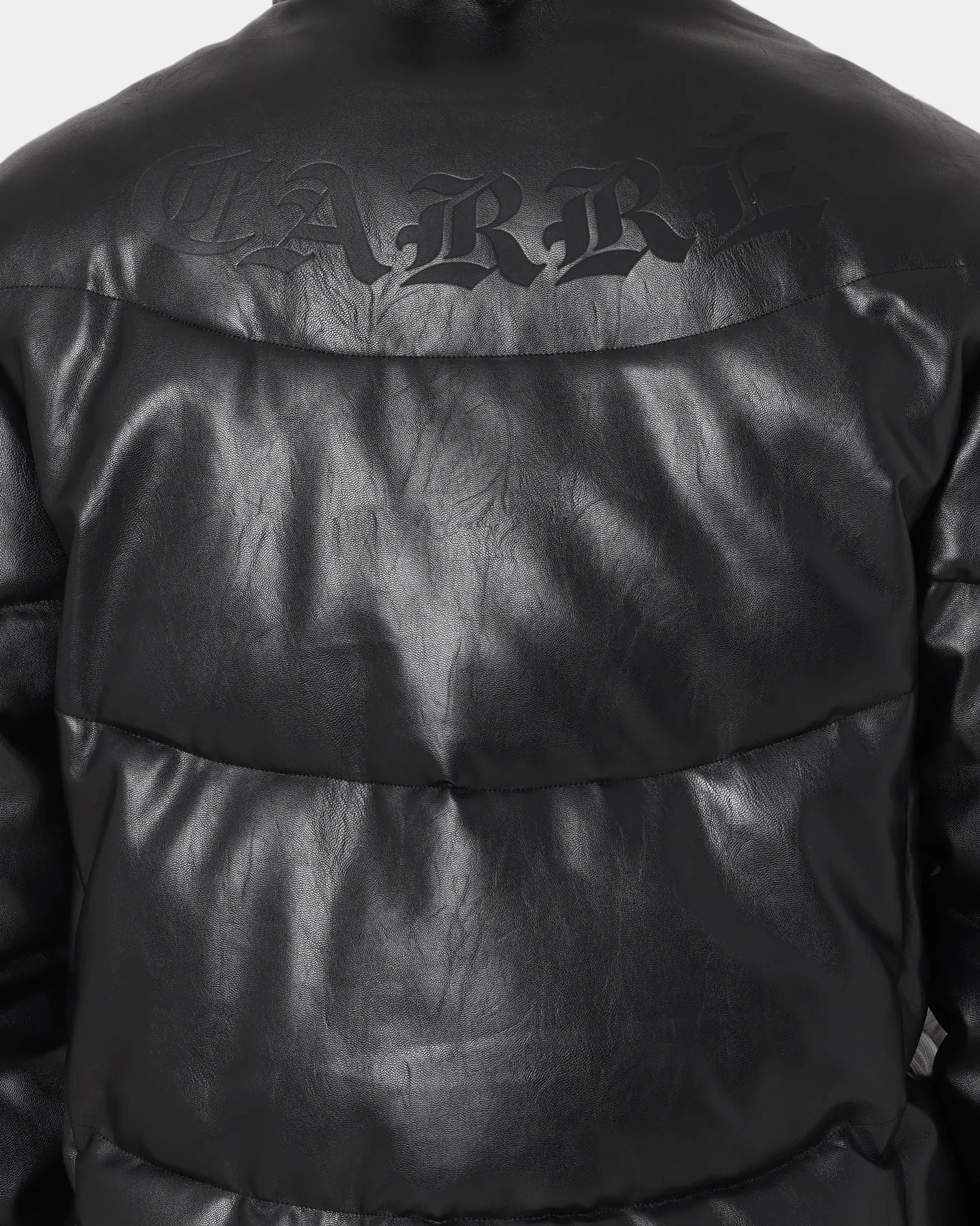 Foldable Collar Checkered Carr?? Paris Leather Wave Puffer Jacket Black