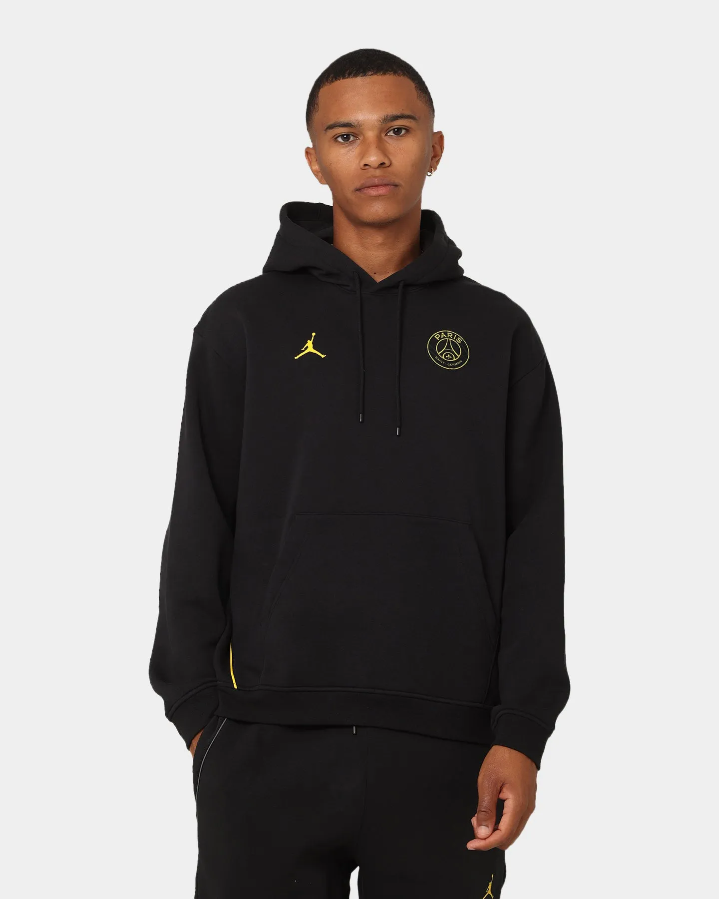 Outdoor Style Ribbed Cuffs Jordan X Paris Saint-Germain Fleece Pullover Hoodie Black/Tour Yellow