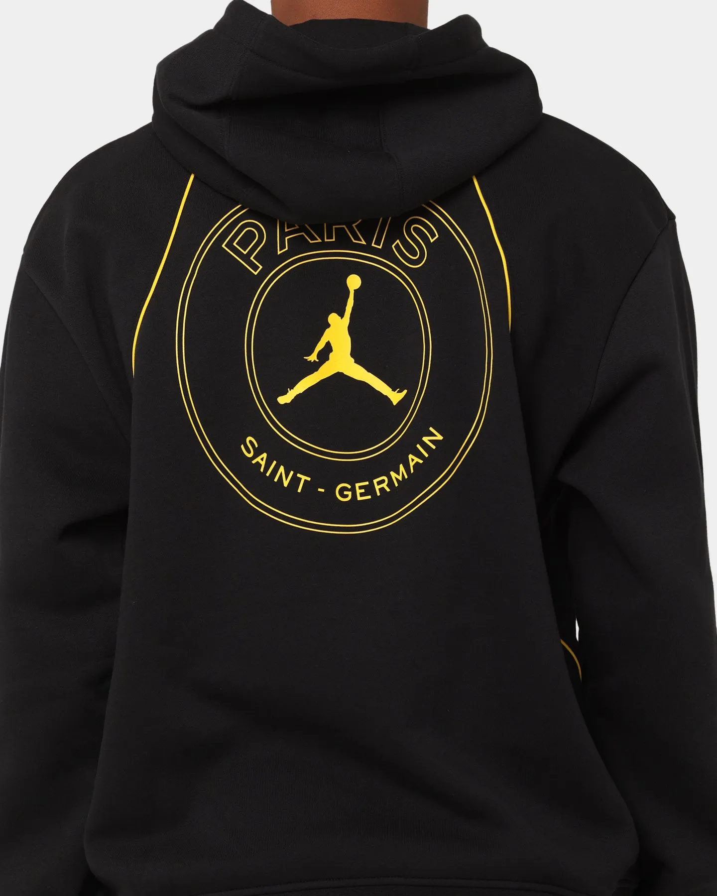 Dual Zipper System festival Jordan X Paris Saint-Germain Fleece Pullover Hoodie Black/Tour Yellow