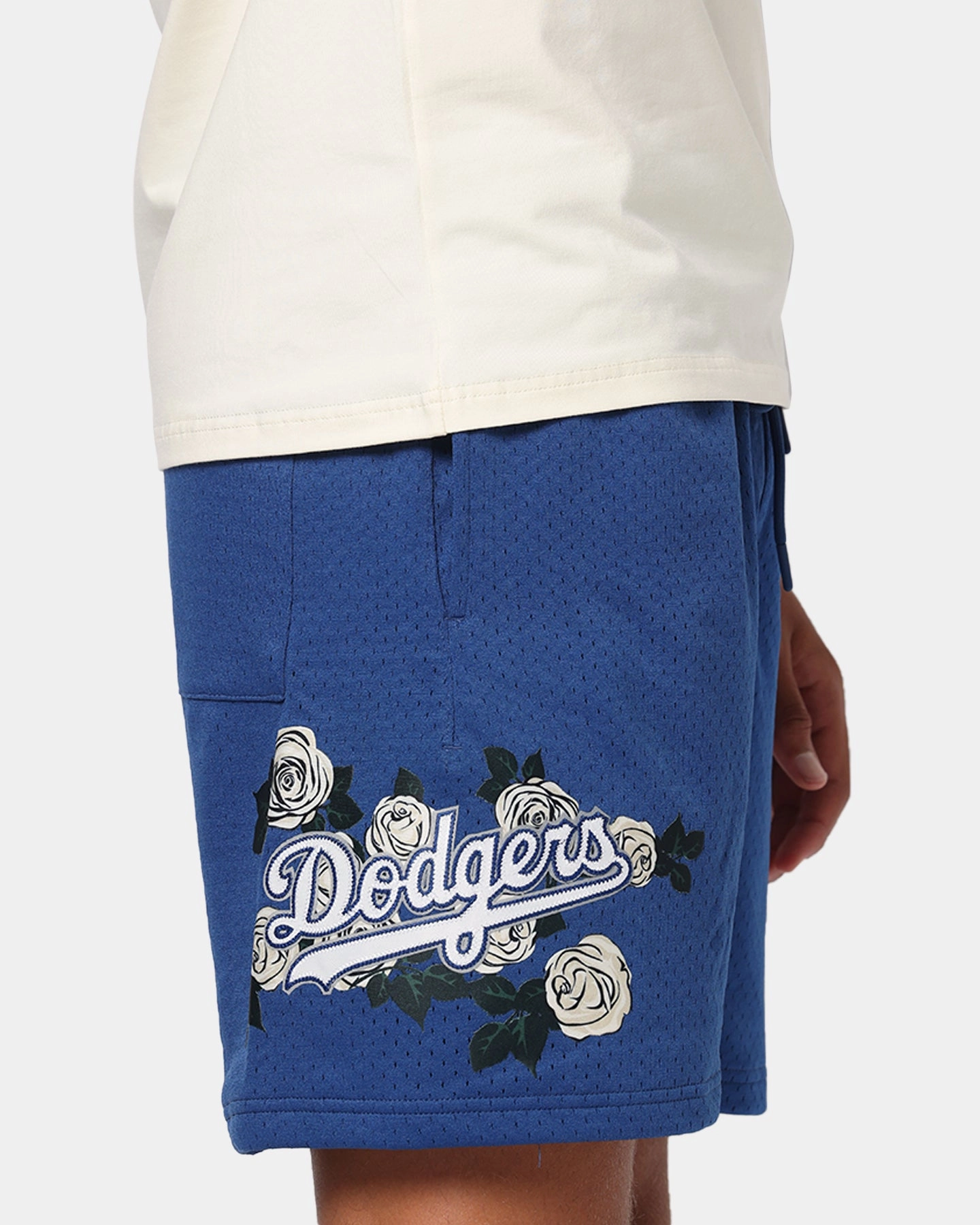 Biodegradable Material Option Pro Standard Los Angeles Dodgers Roses Mesh Shorts Dark Blue