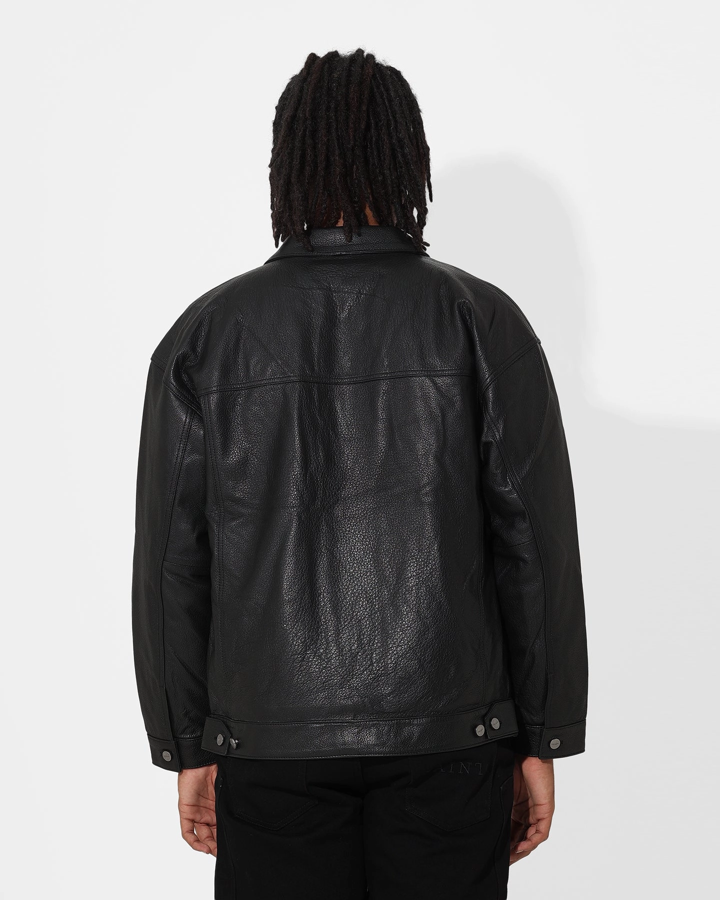 Saint Morta Oversized Leather Trucker Jacket Black Present