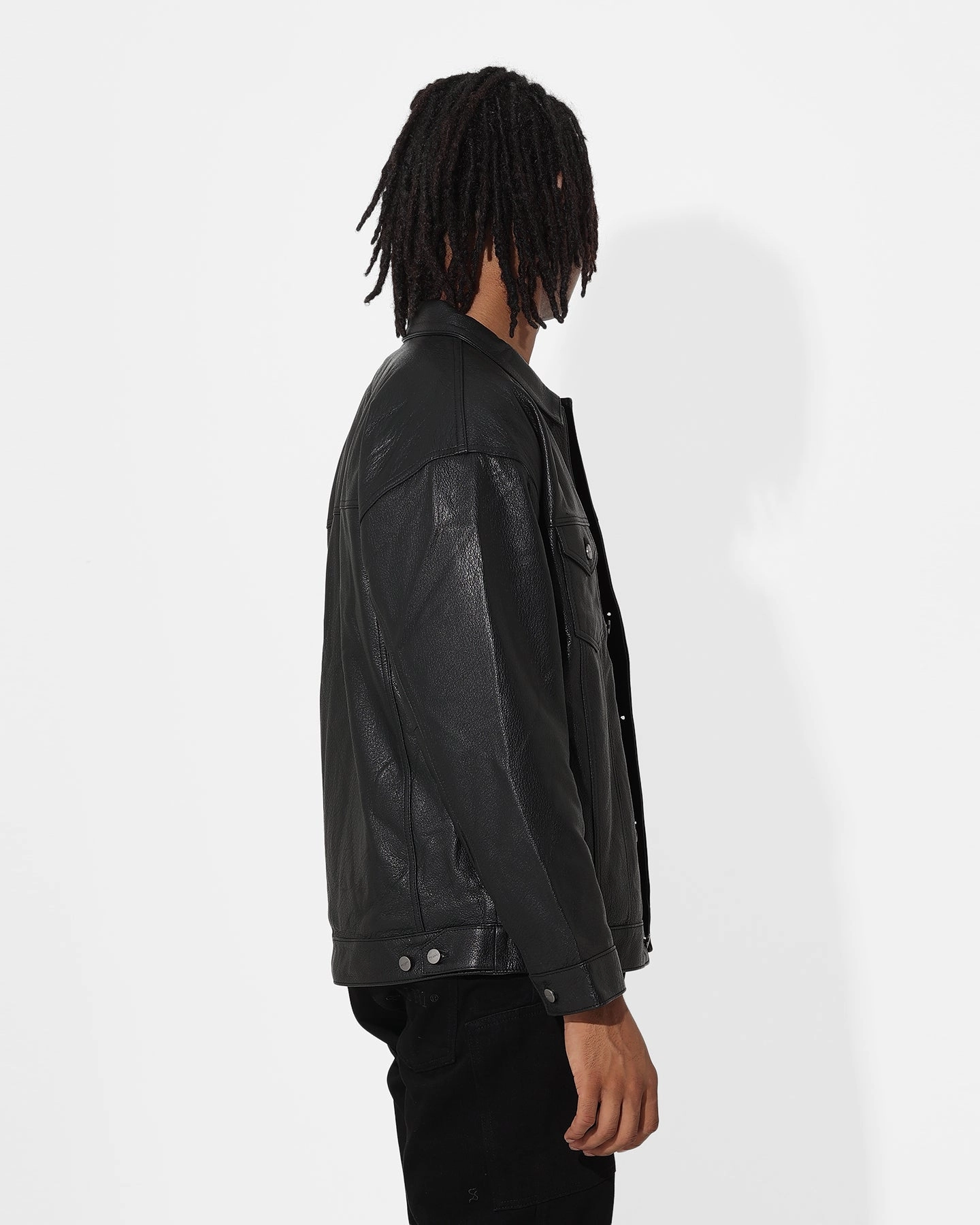 Respect Saint Morta Oversized Leather Trucker Jacket Black