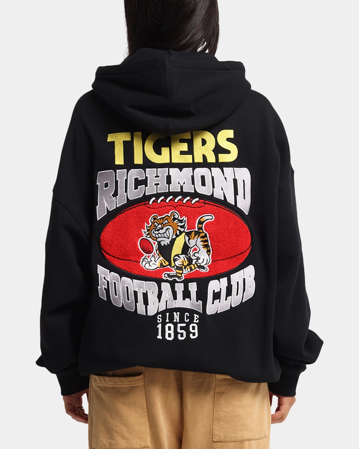 Mitchell & Ness Richmond Tigers Team Hoodie Solid Black Adjustable Waist Tabs
