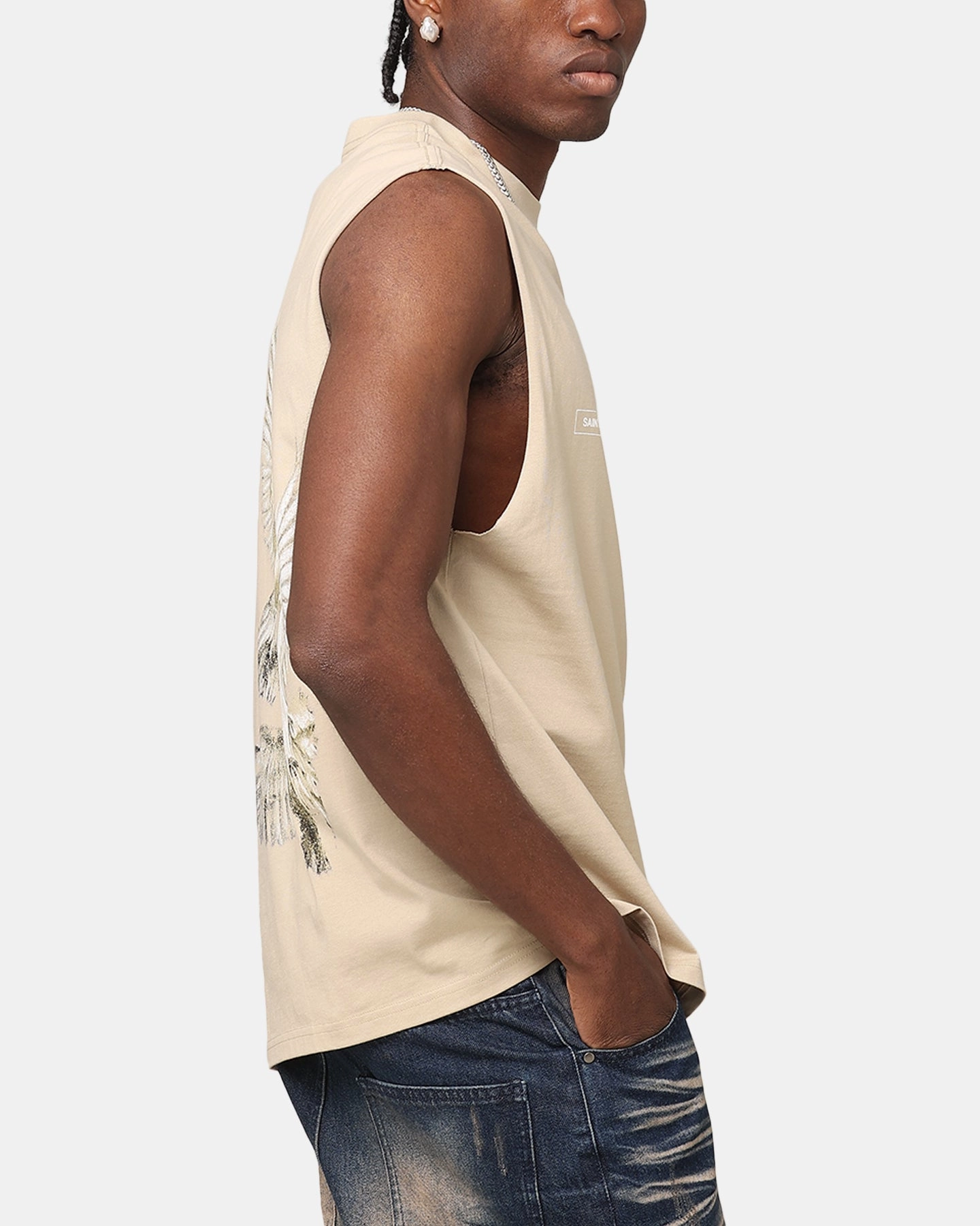 Casual Style Wear Comfy Touch Saint Morta Doves Oversized Muscle T-Shirt Stone