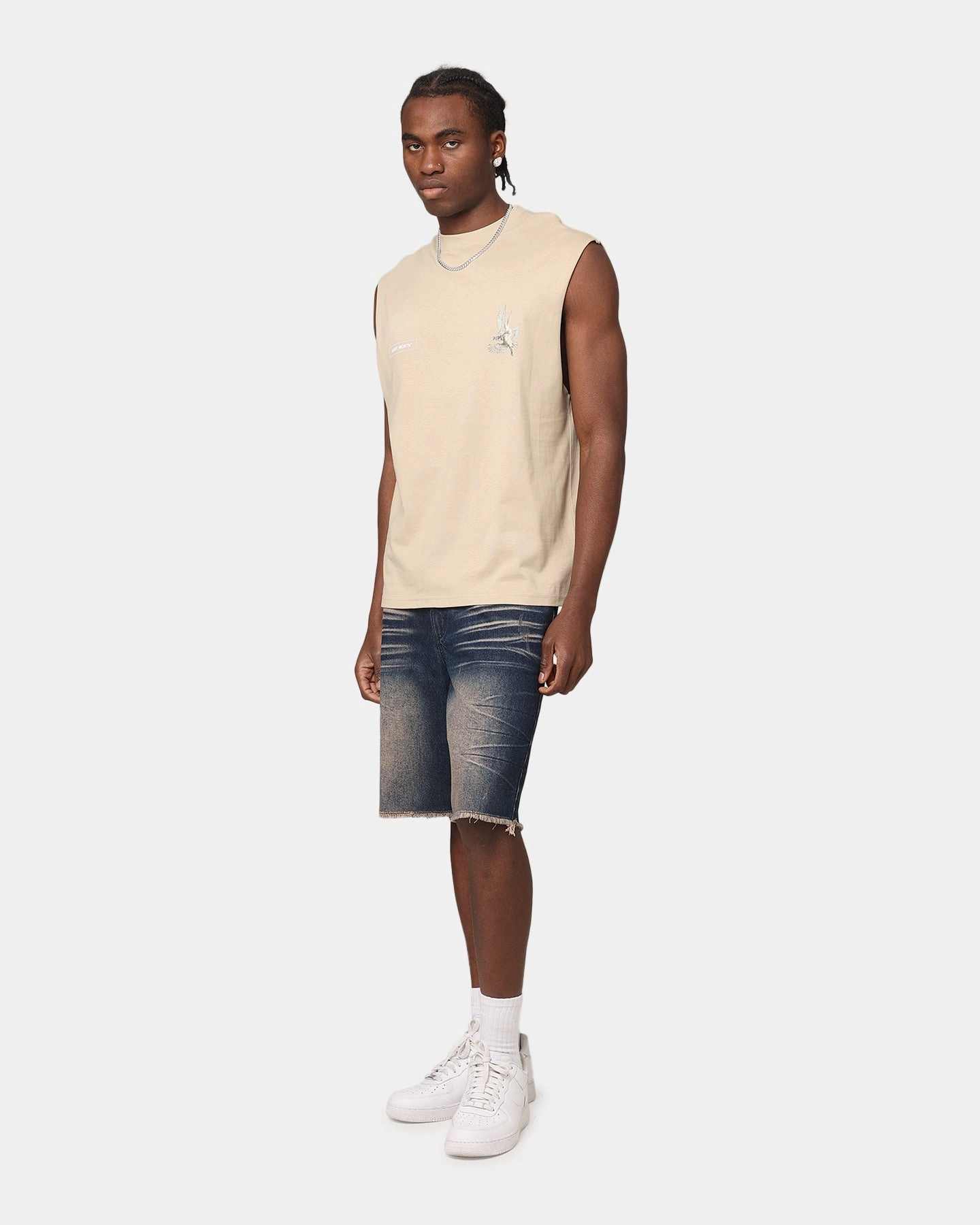 Saint Morta Doves Oversized Muscle T-Shirt Stone Active Wear Relaxed and Comfy