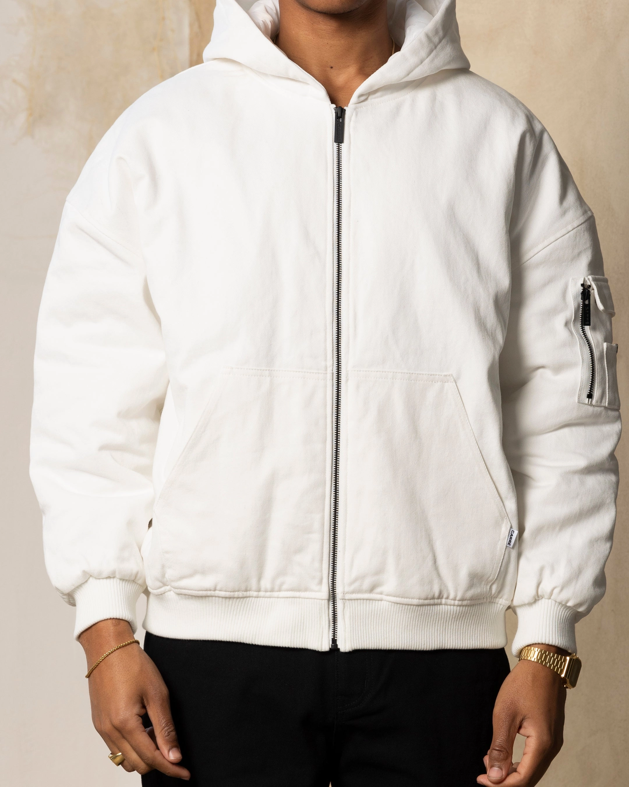 Slim Fit Cut commuting Carre Arch Work Bomber Jacket Off White