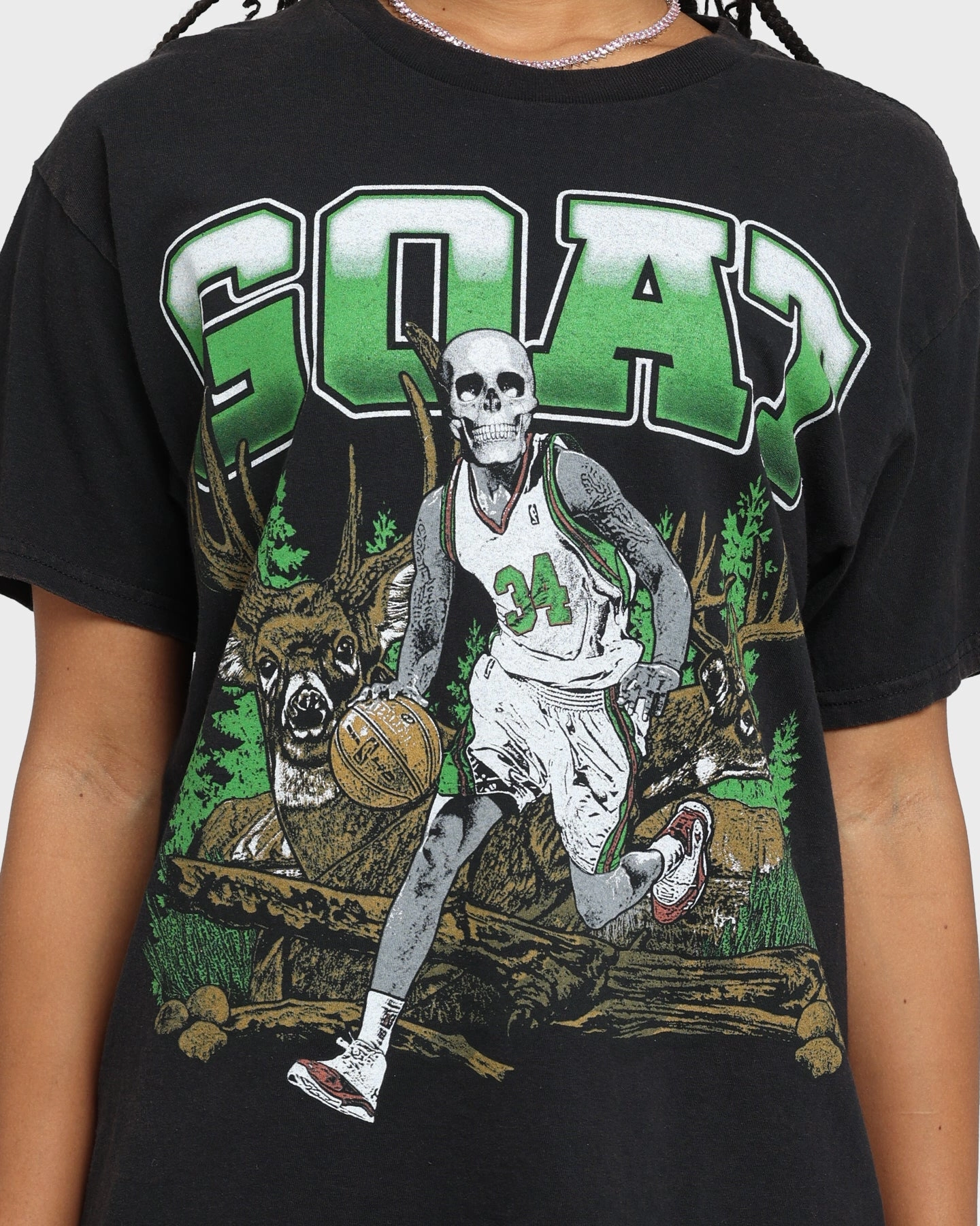 Moisture Wicking Fabric Trendy Top Goat Crew Buck Hunter Vintage T-Shirt Black Wash